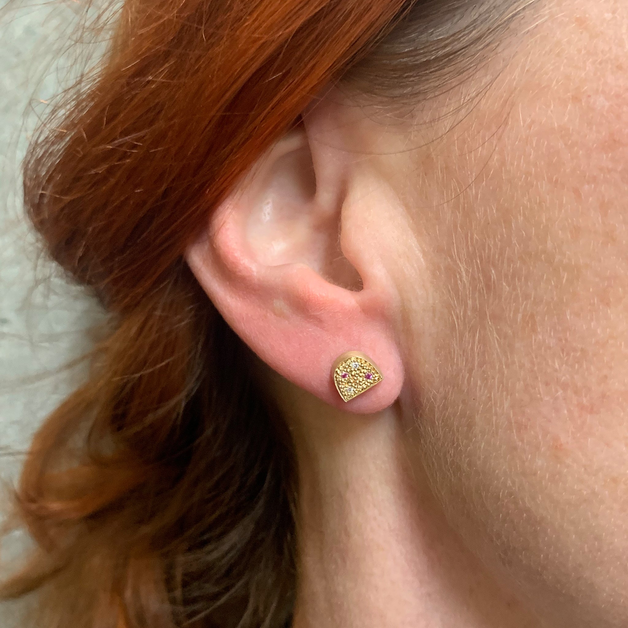 Fuchia Half Moon Studs