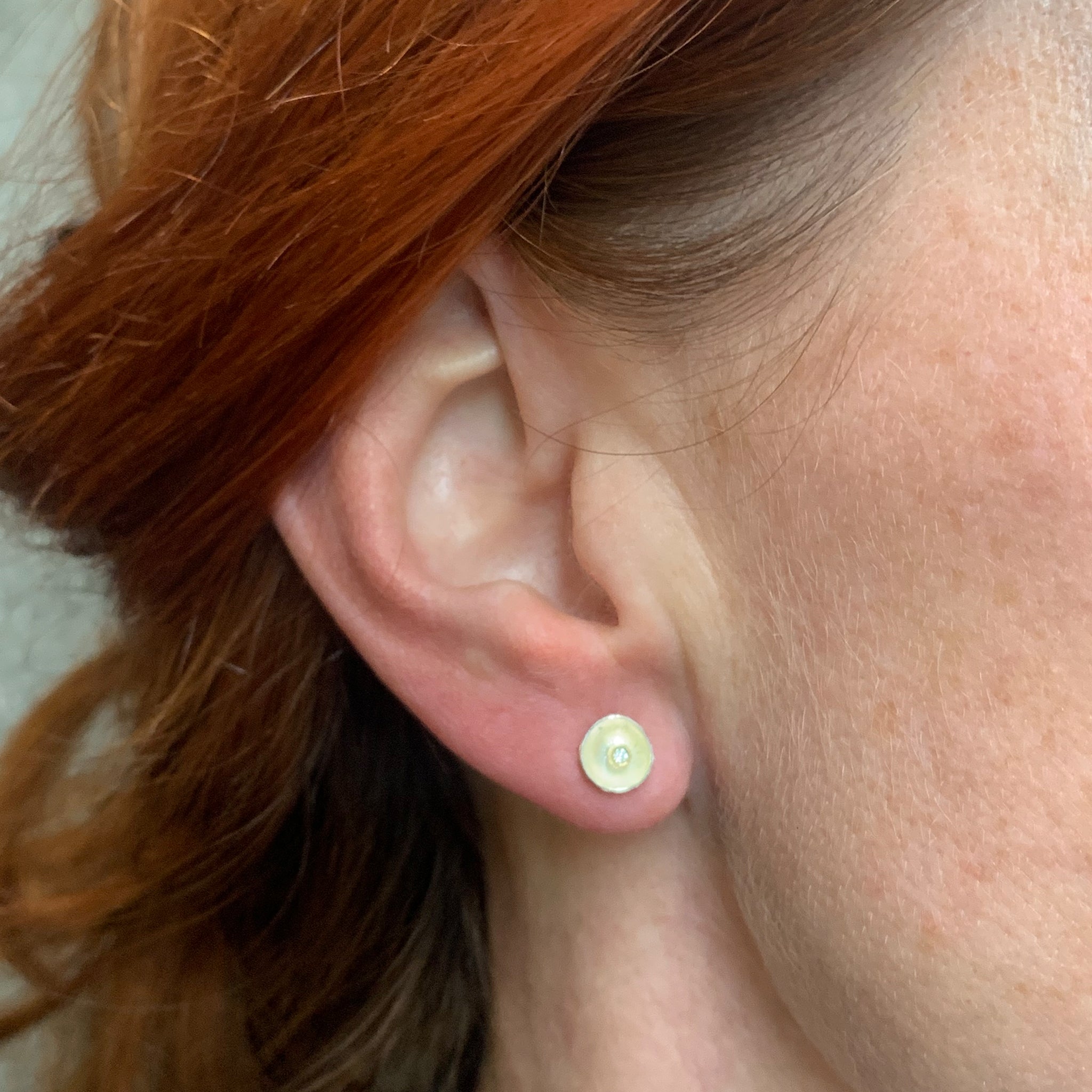 Hammered Cup With Diamonds Extra Small Earrings