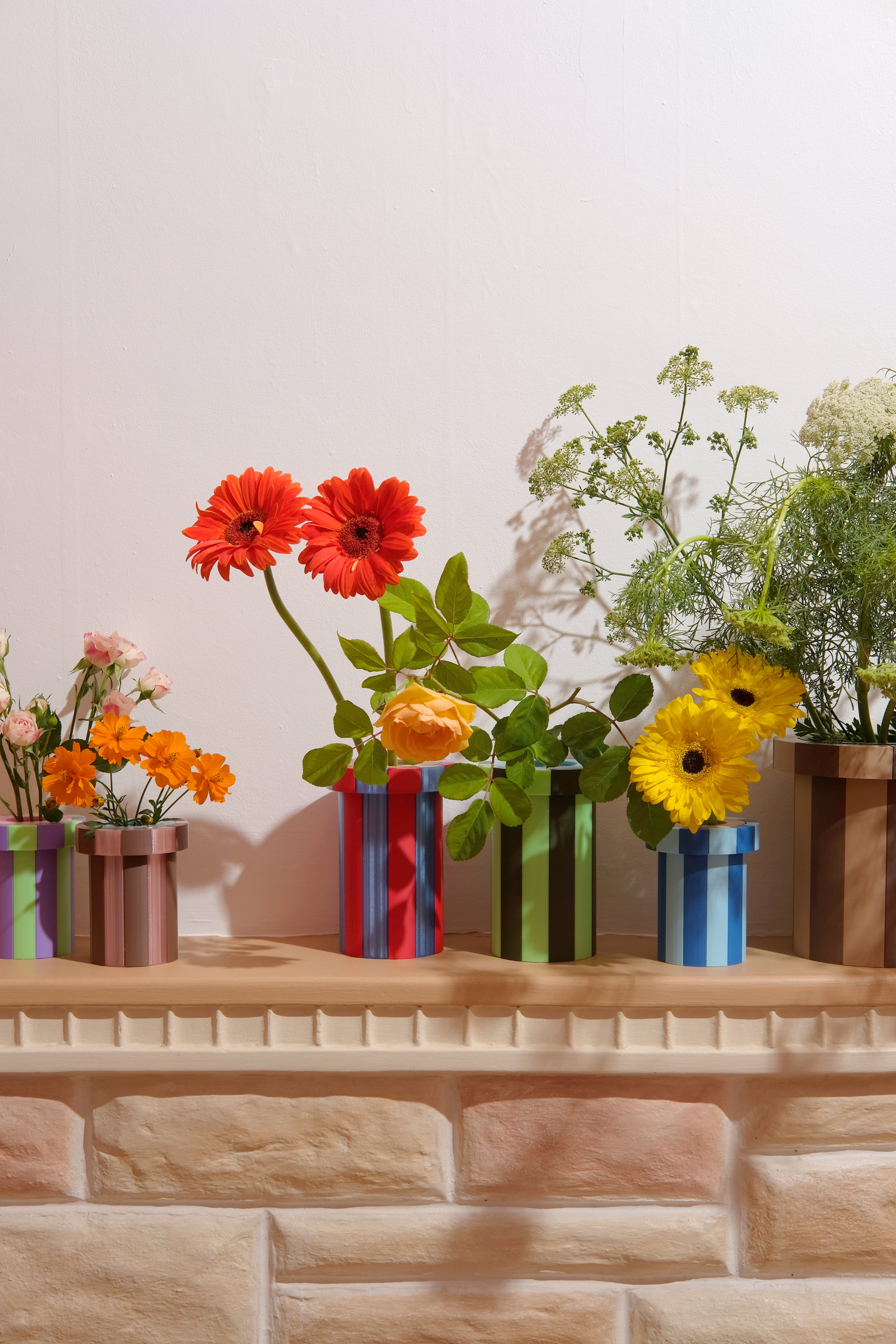 Stripe Vase Small - Pink Transparent, Chocolate and Light Blue