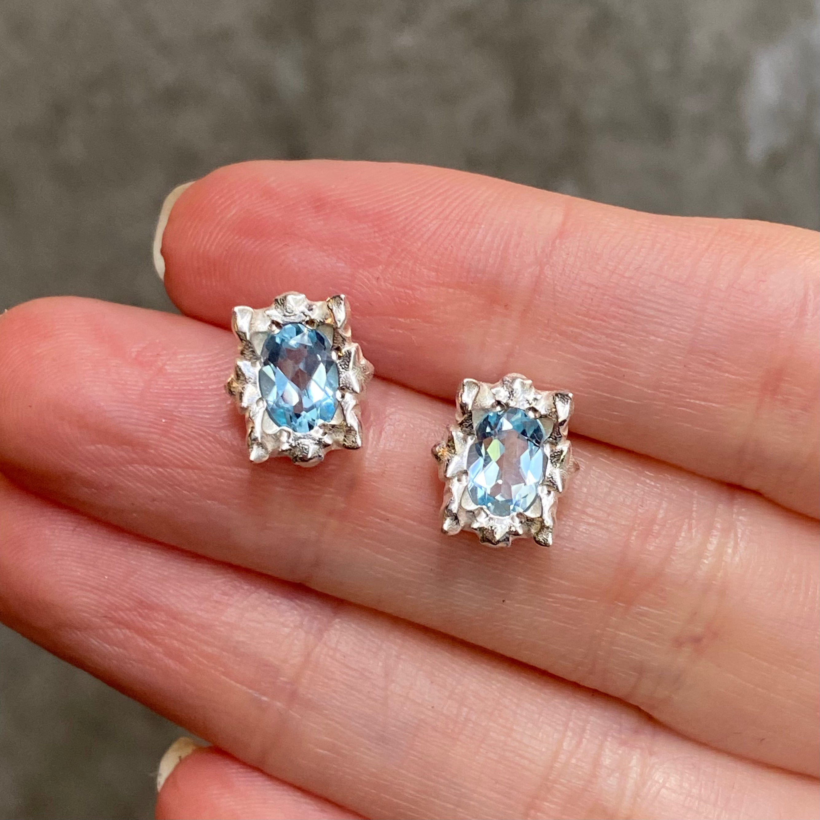 Solar Small Light Blue Topaz Earrings