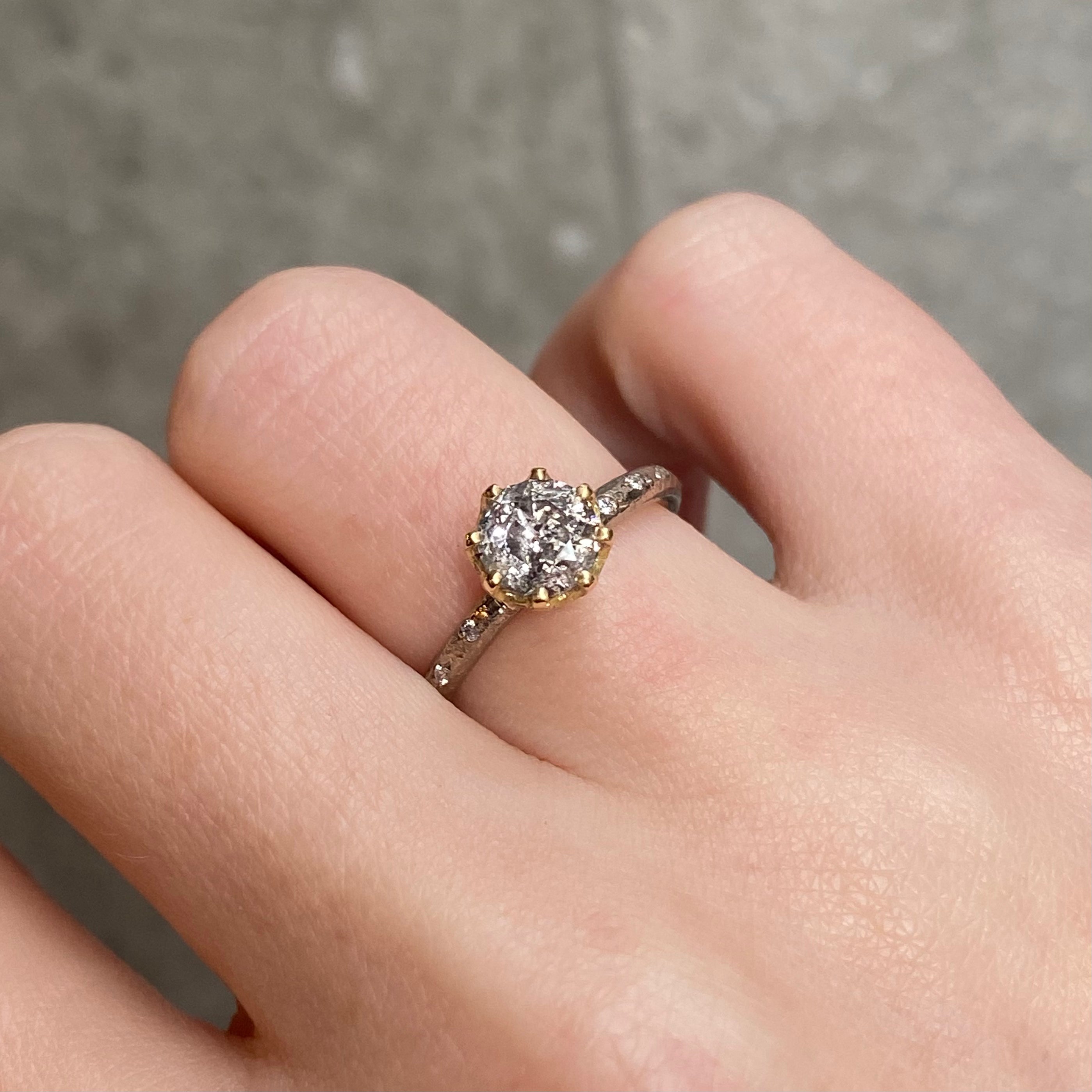 Claw Set Salt and Pepper Diamond Solitaire Ring