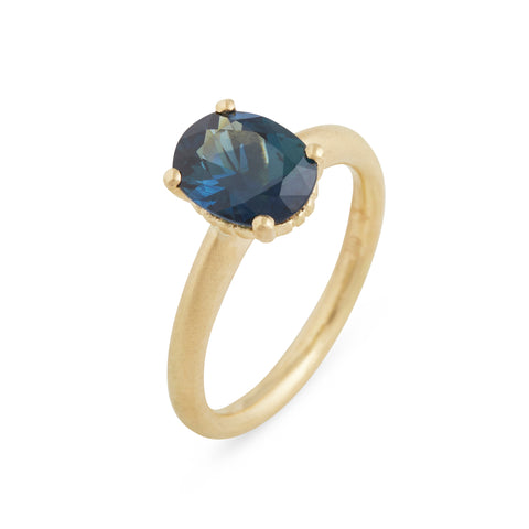 Oval Harvest Teal Parti Sapphire Ring