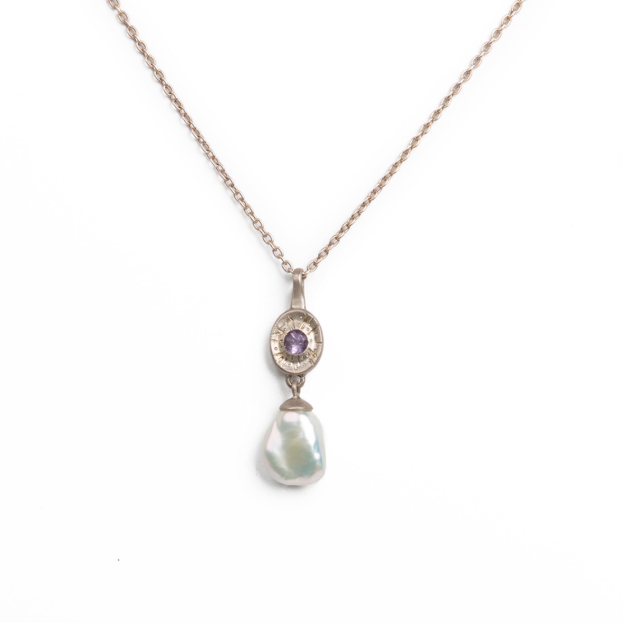 Radiant Depths Amethyst and Keshi Pearl Pendant