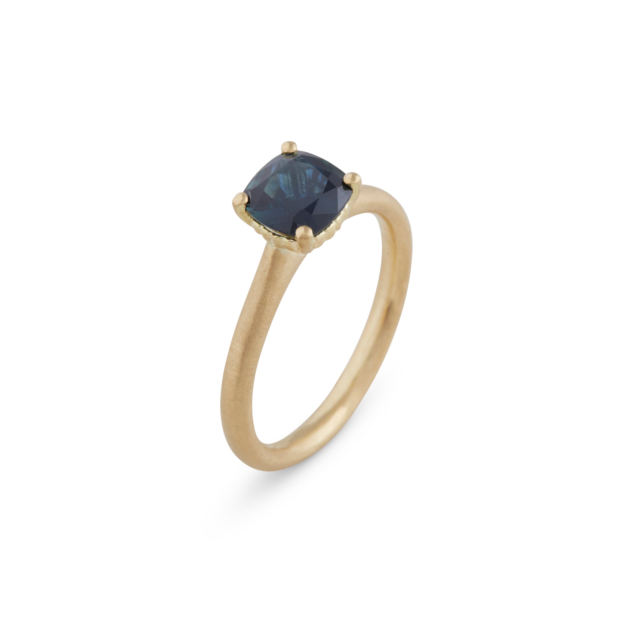 Harvest Cushion Parti Teal Blue Sapphire Ring