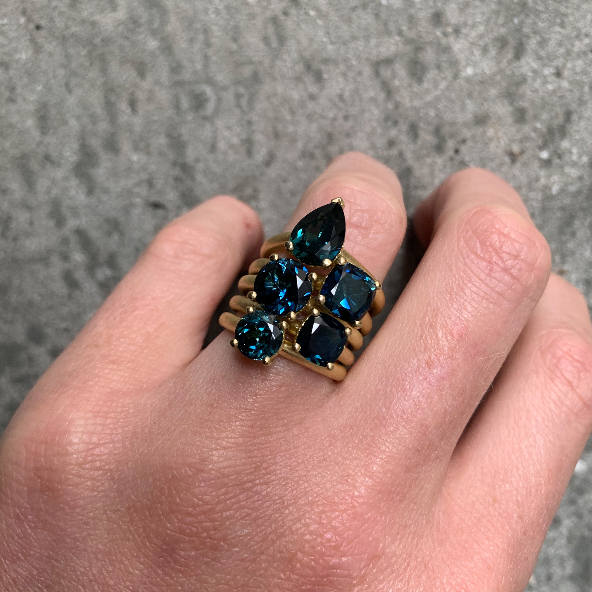 Harvest Cushion Parti Teal Blue Sapphire Ring