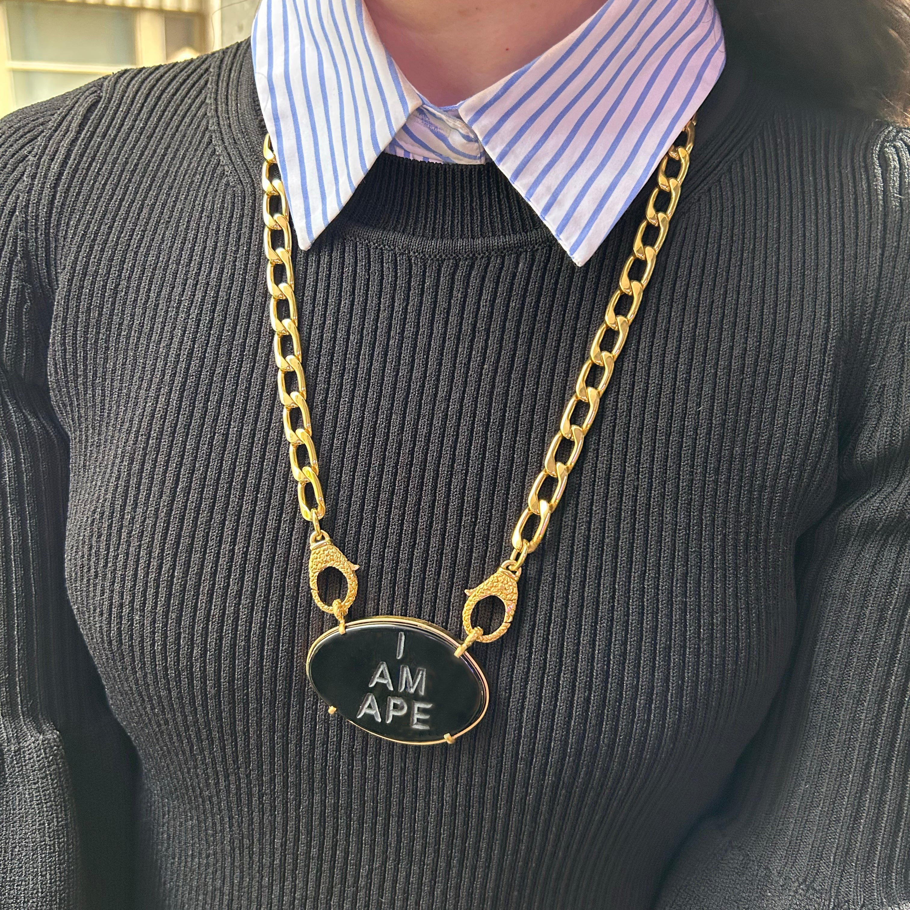 Double Lobster APE with Engraved Obsidian Pendant