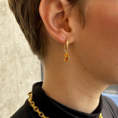 Double Citrine with Skin Omega Earrings