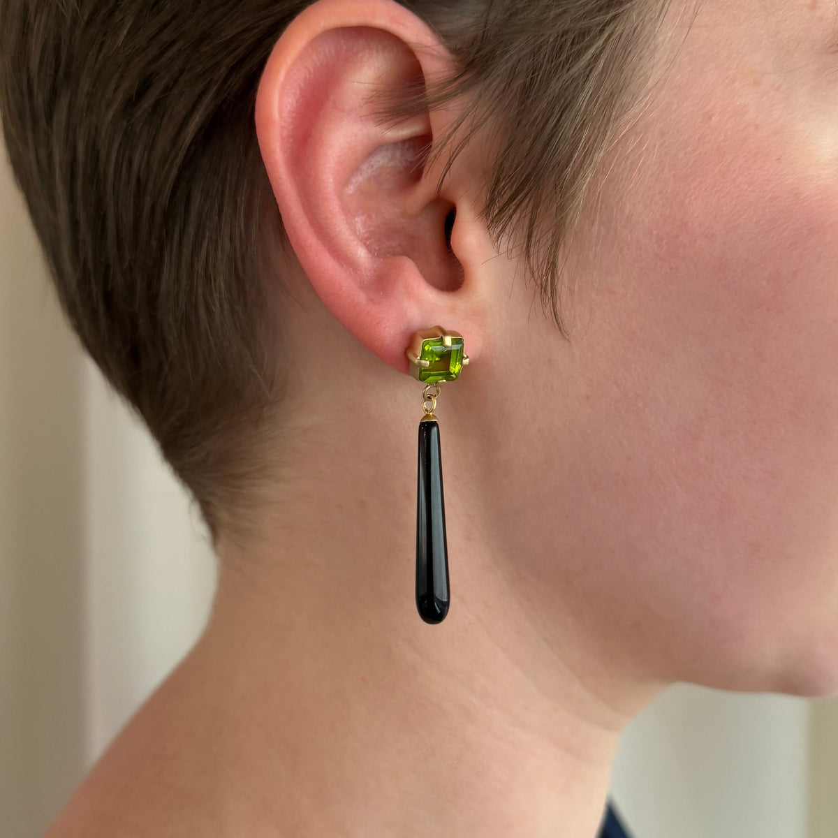 Peridot and Onyx Drop Earrings