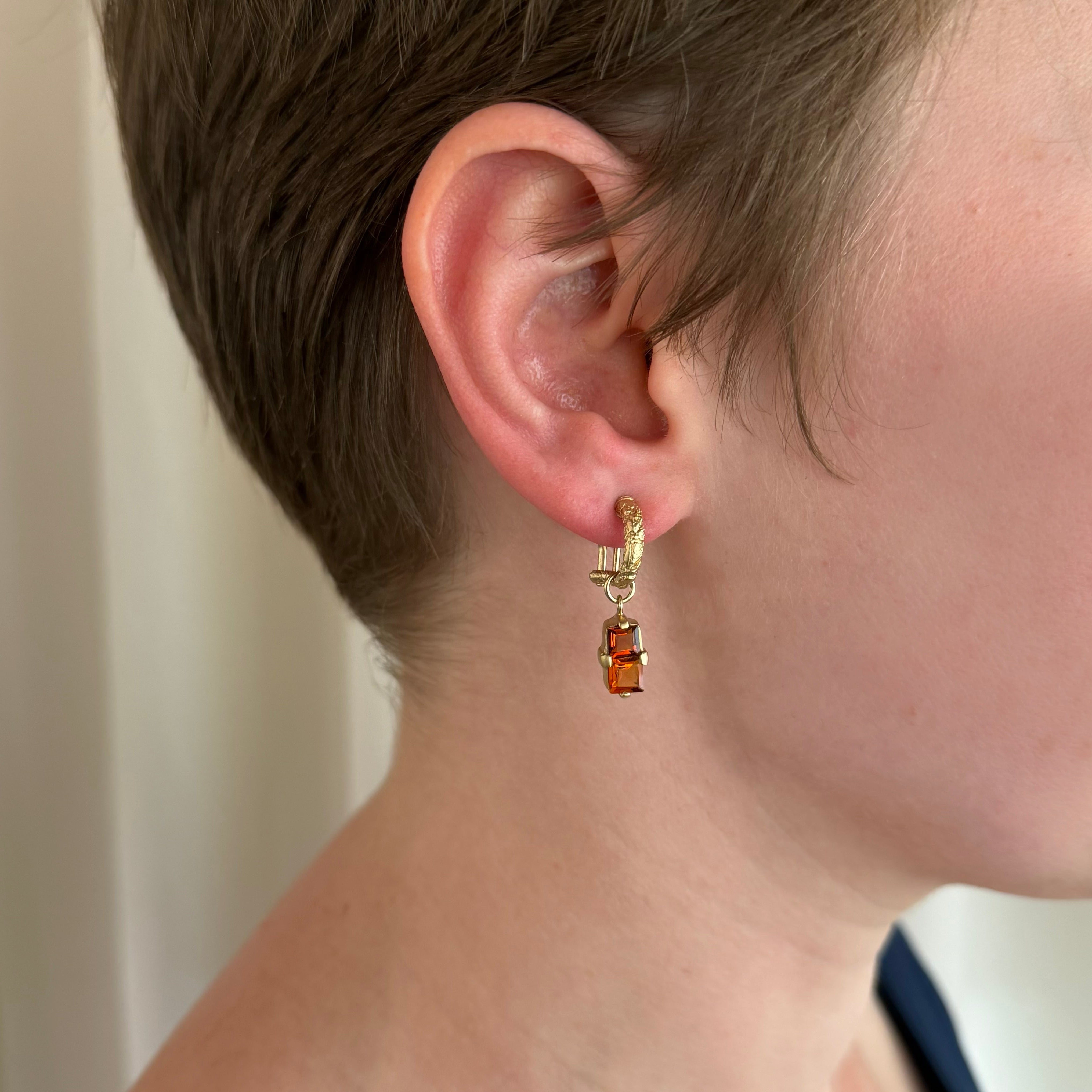Double Citrine Orangutan Omega Drop Earrings