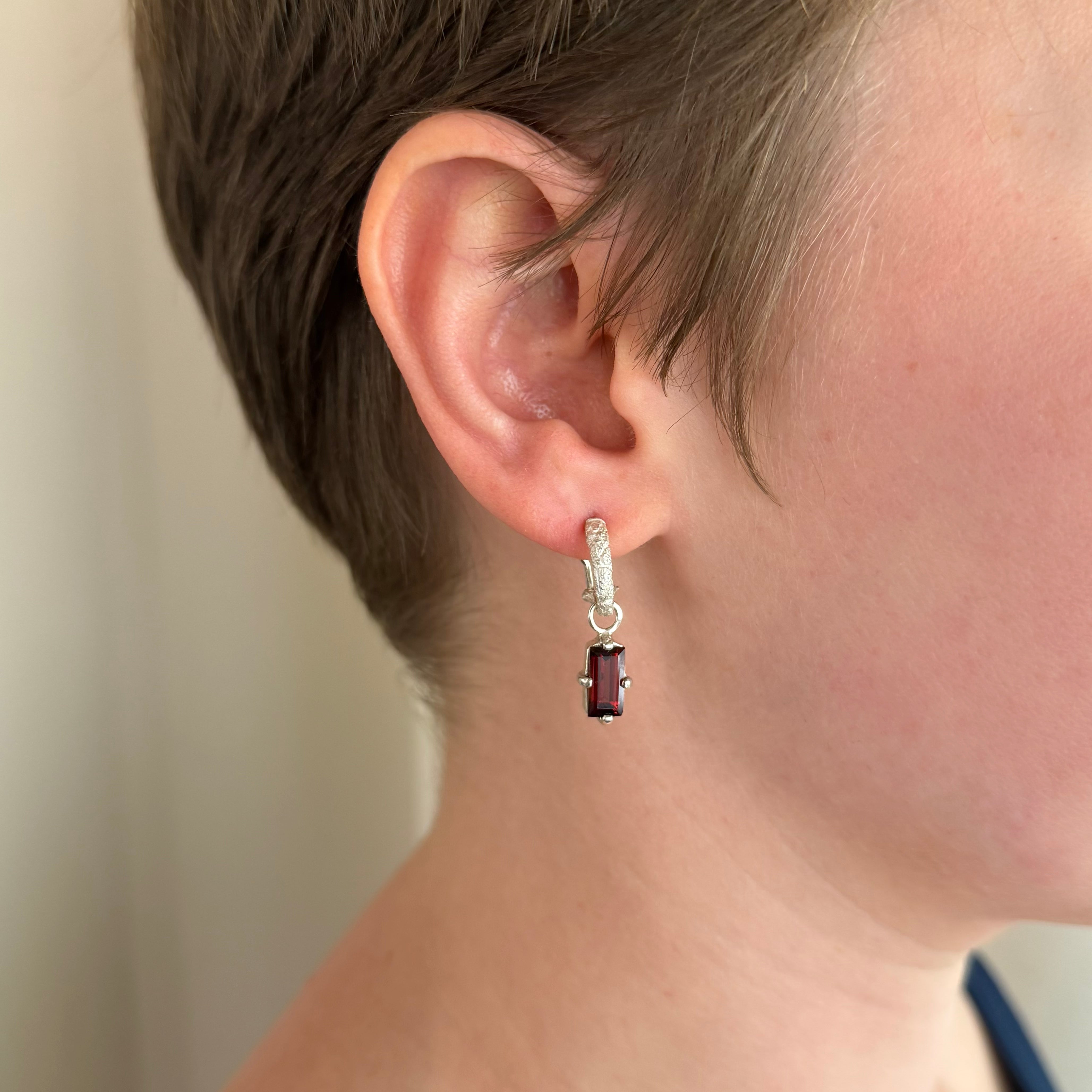Orangutan Skin Omega Garnet Drop Earrings