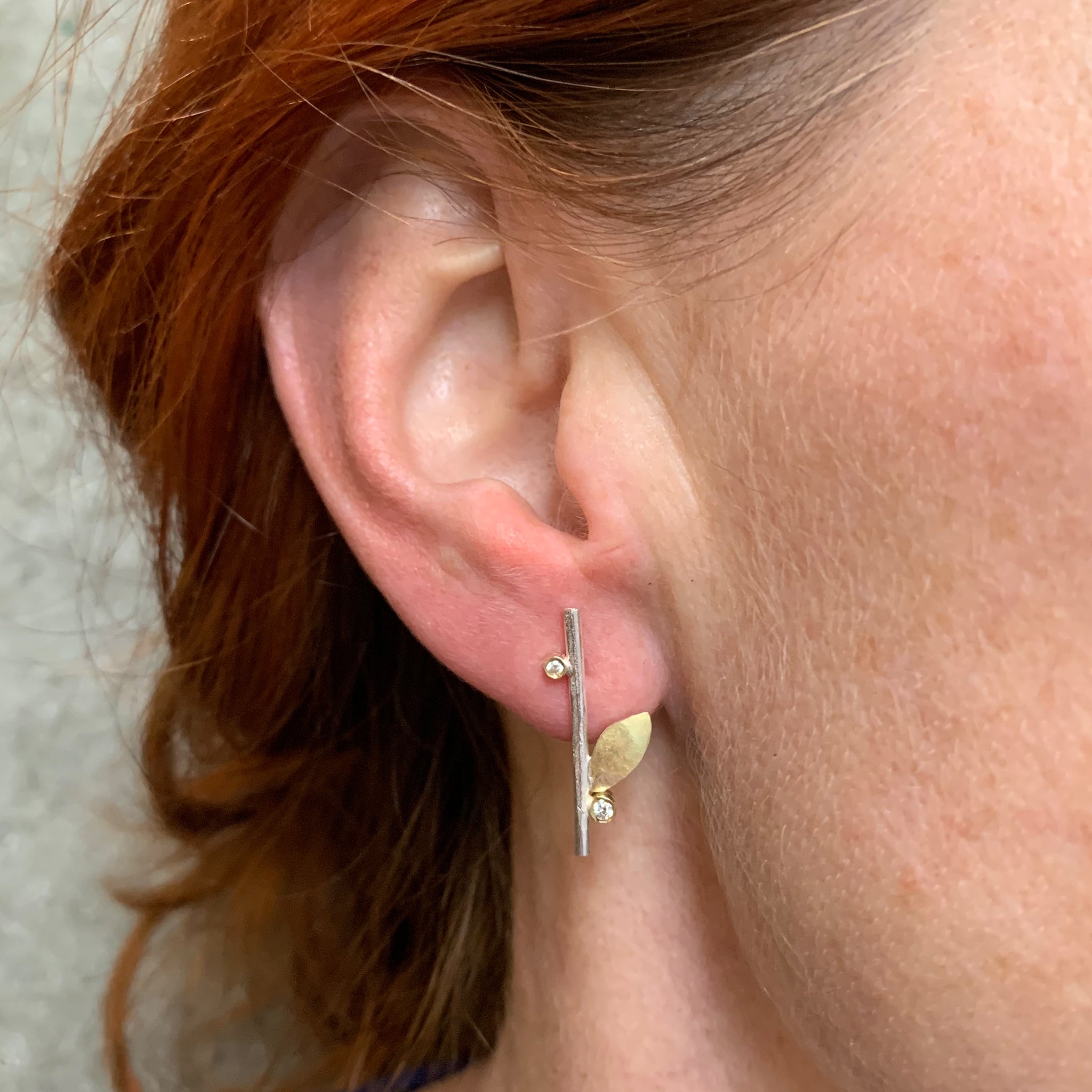 Leaf Studs With Diamonds Earrings