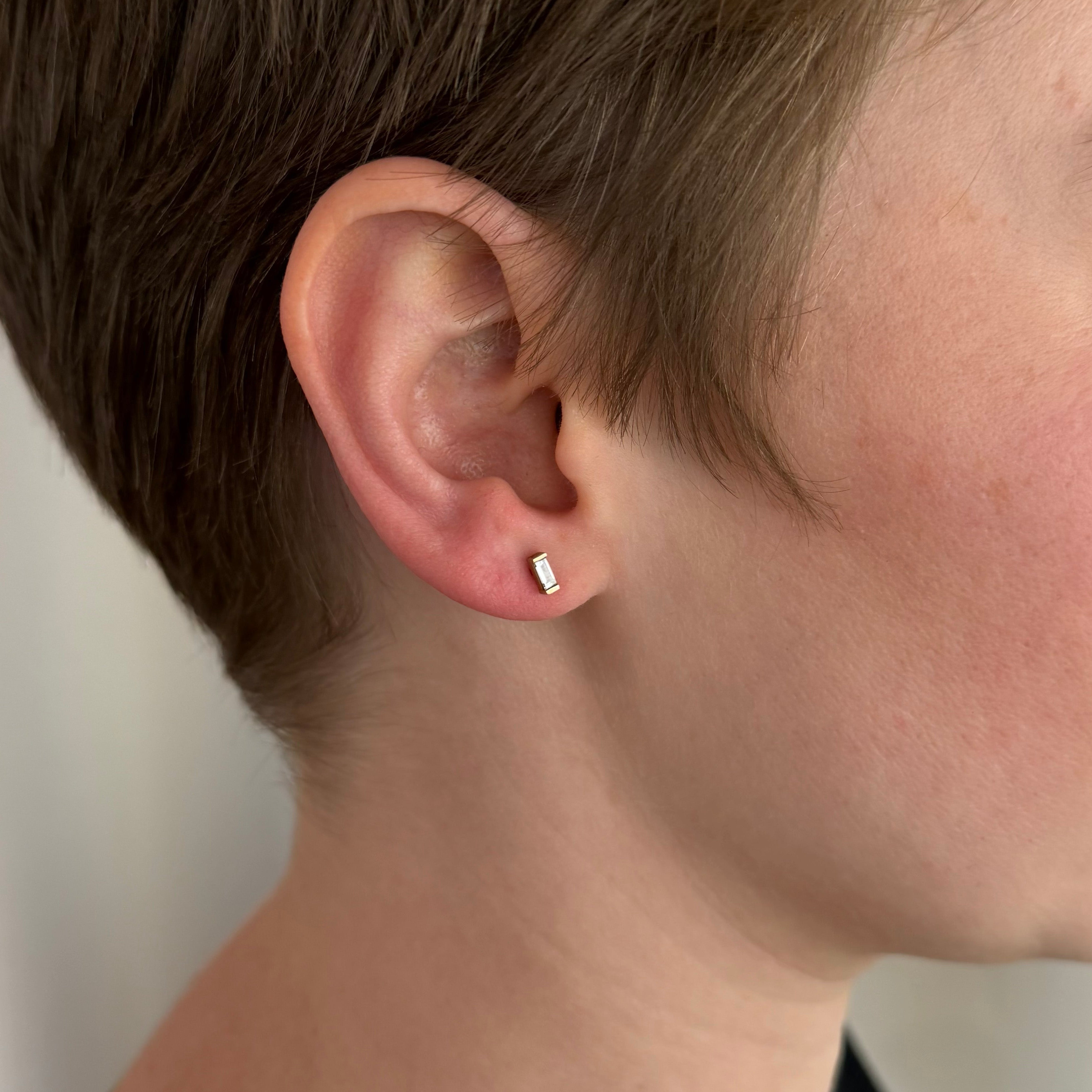 Single Diamond Baguette Earrings