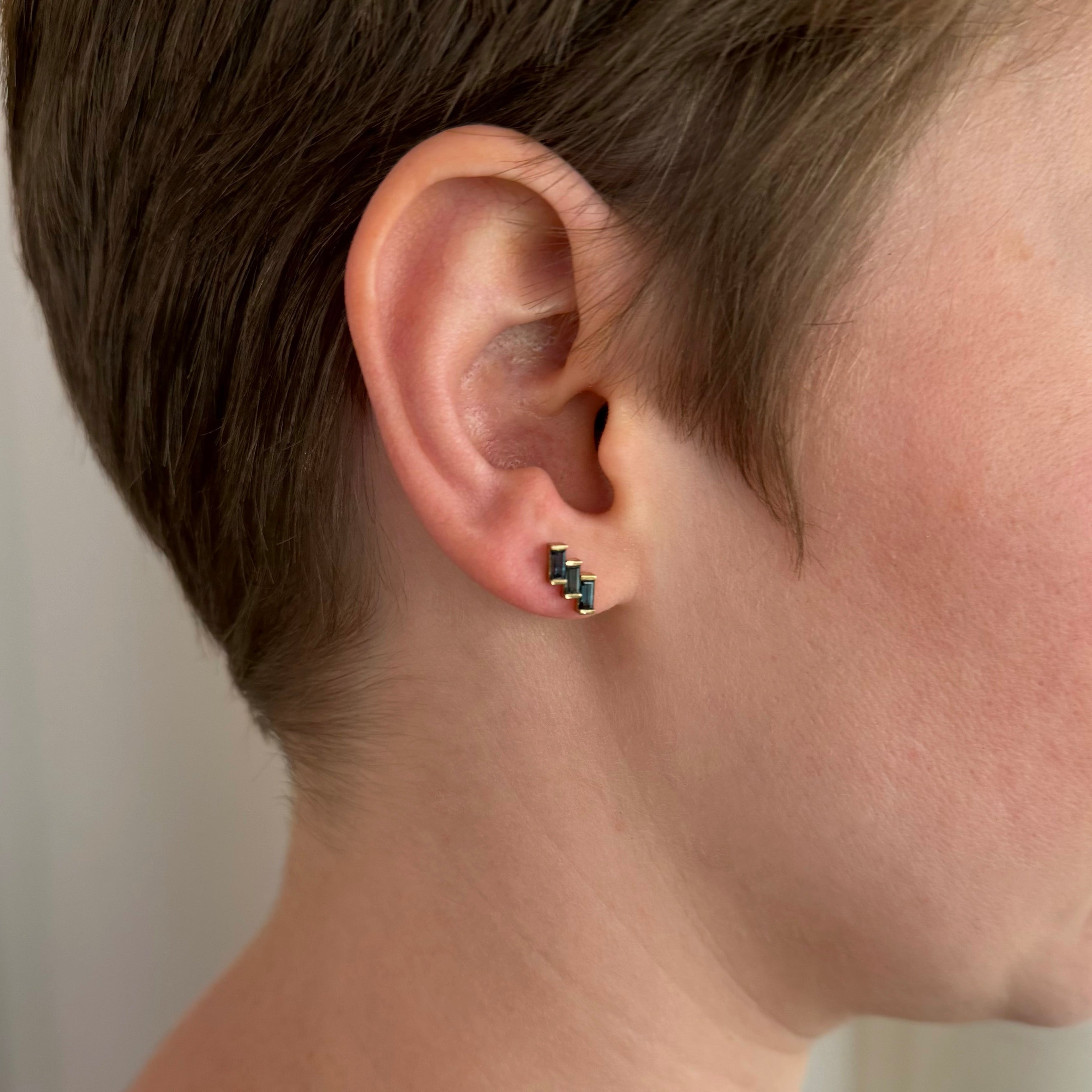 Triple Sapphire Baguette Earrings