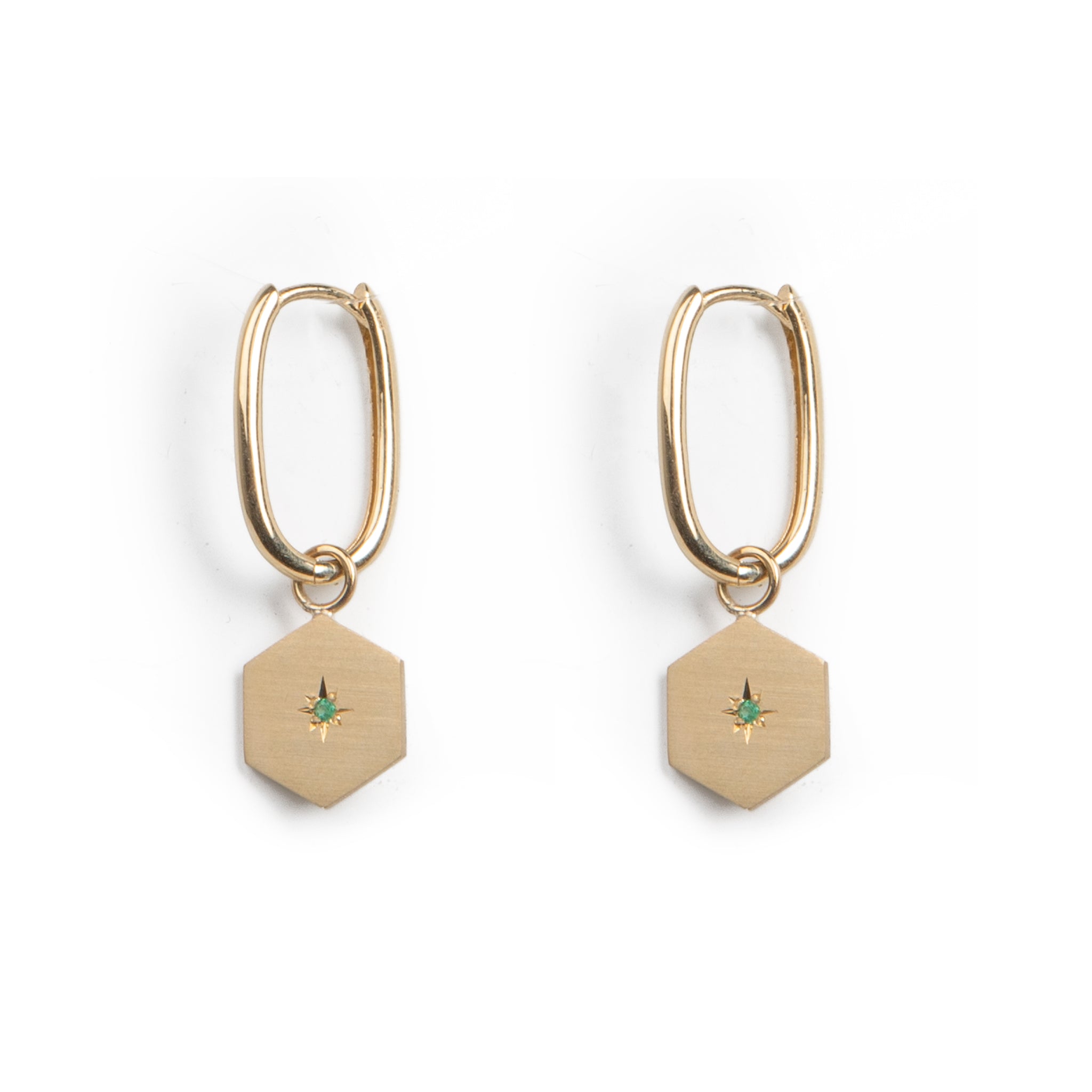Birthstone Amulet Earrings Gold - Hexagon