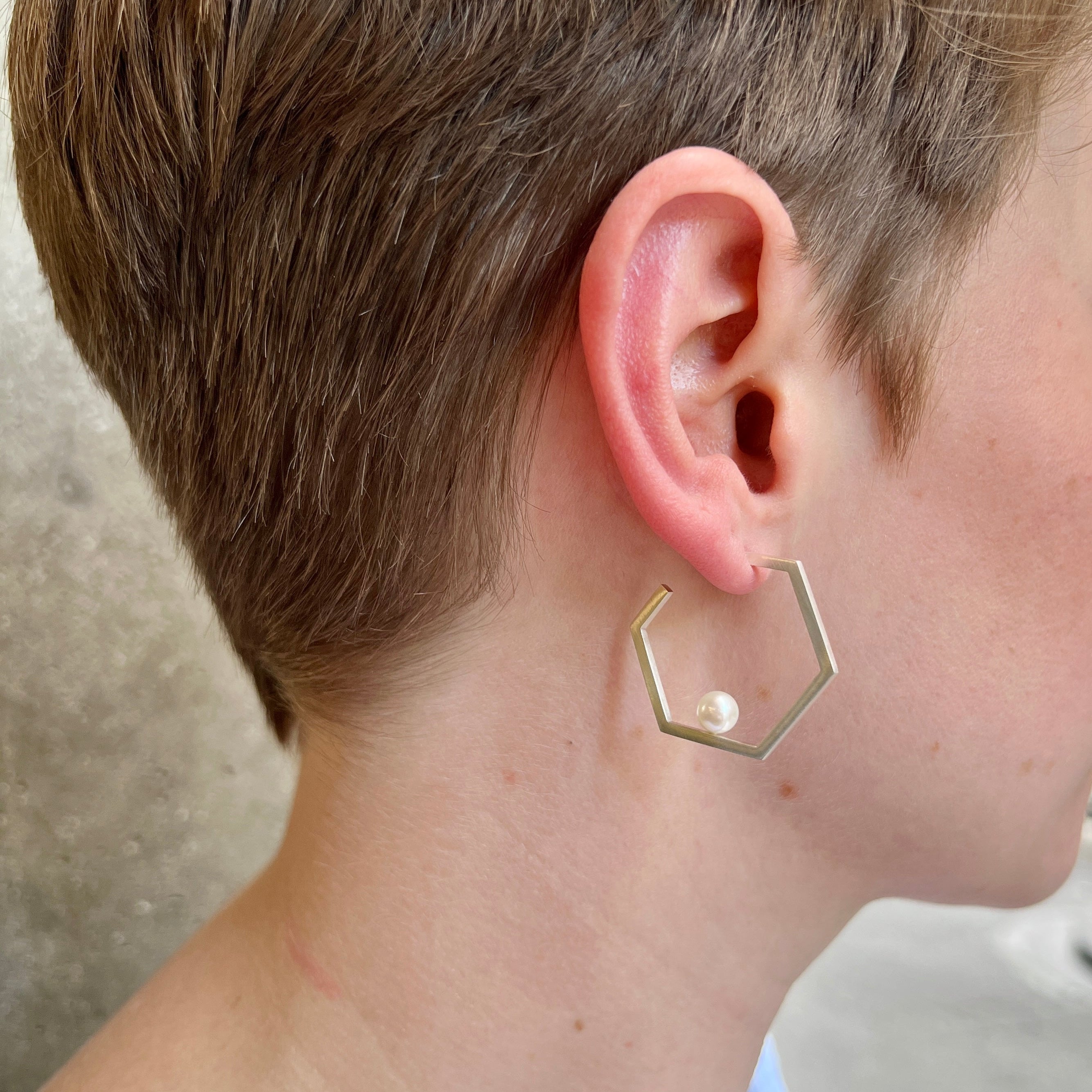 Hexagonal Hoop with Freshwater Pearls Earrings