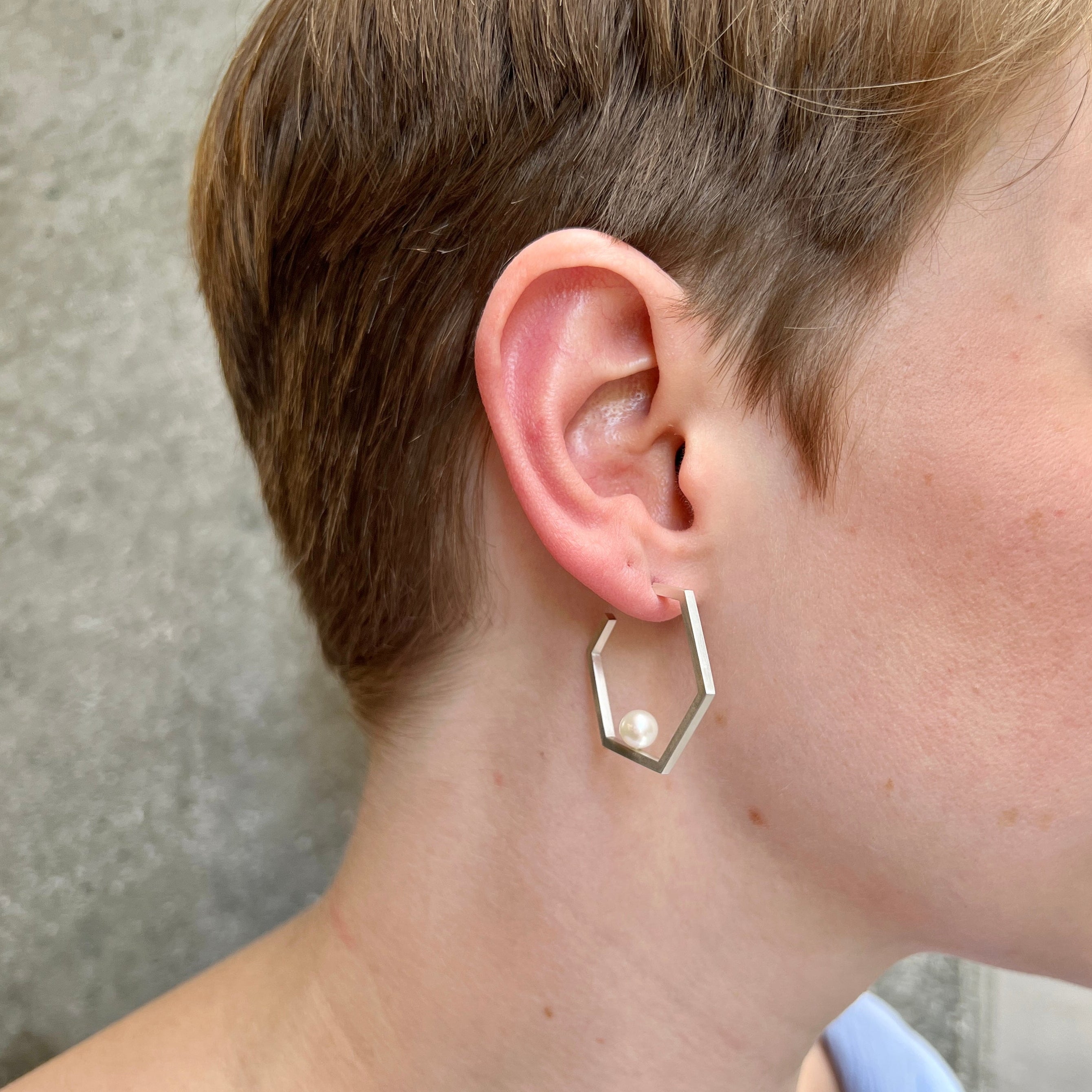 Hexagonal Hoop with Freshwater Pearls Earrings