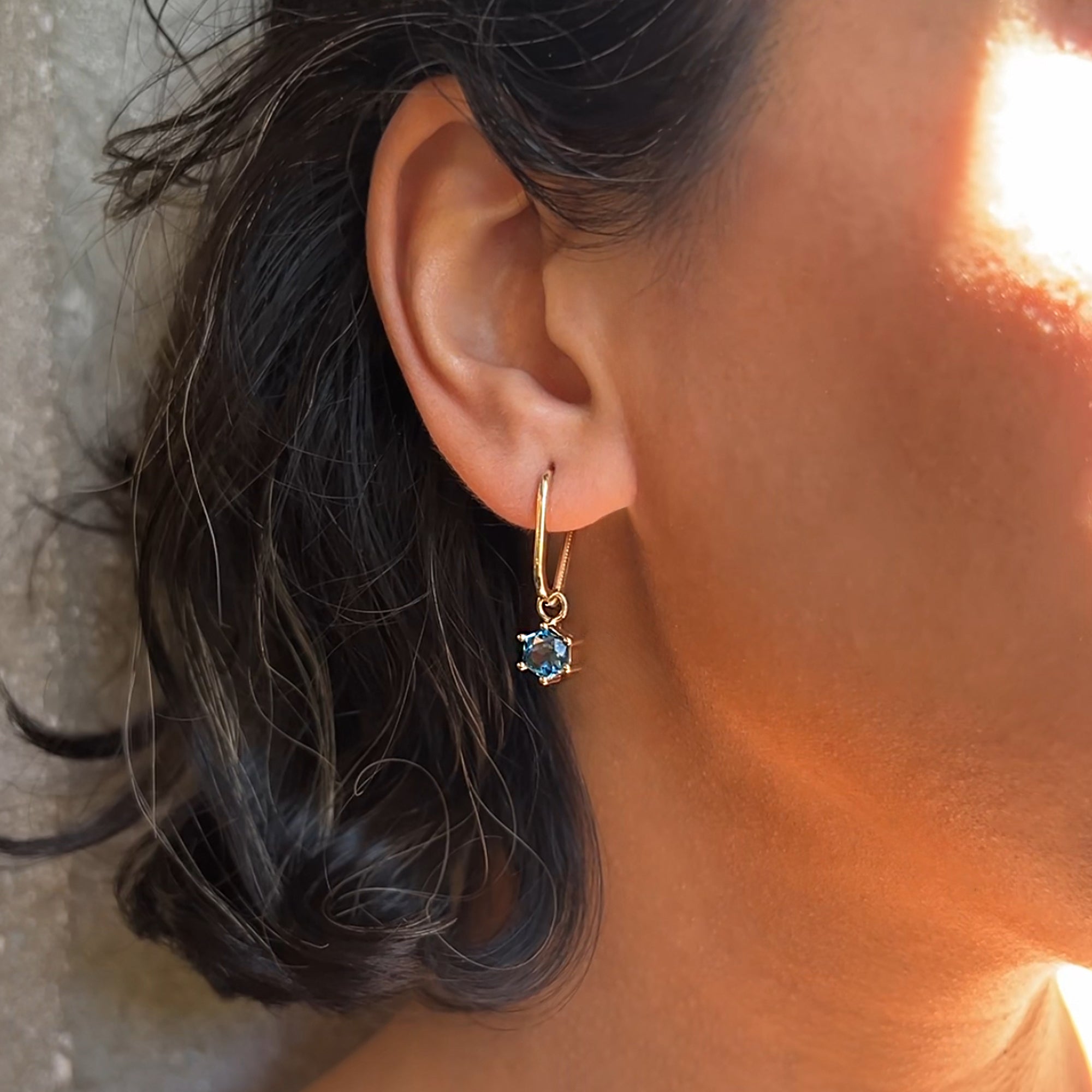 Hexagonal London Blue Topaz Amulet Earrings