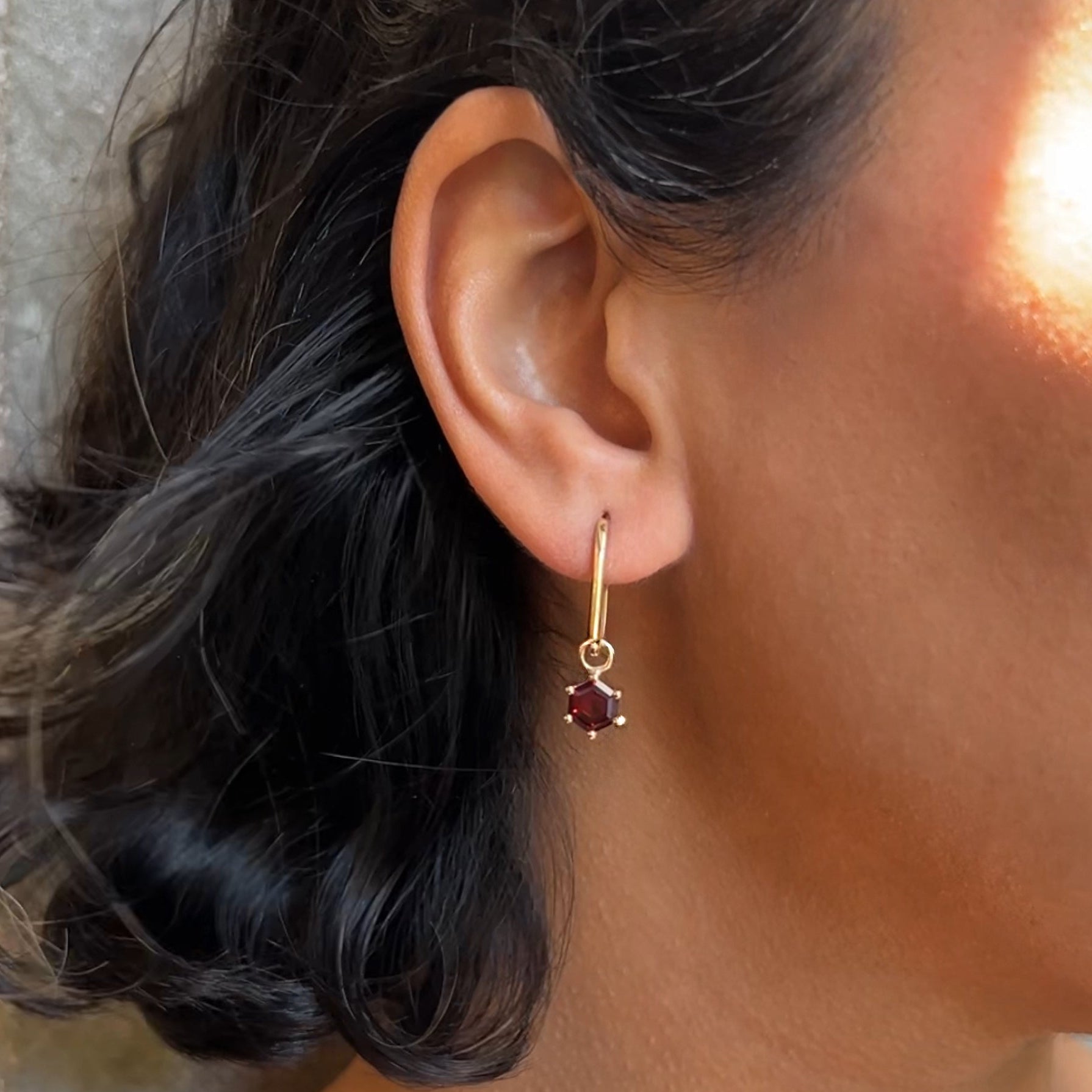 Hexagonal Garnet Amulet Earrings