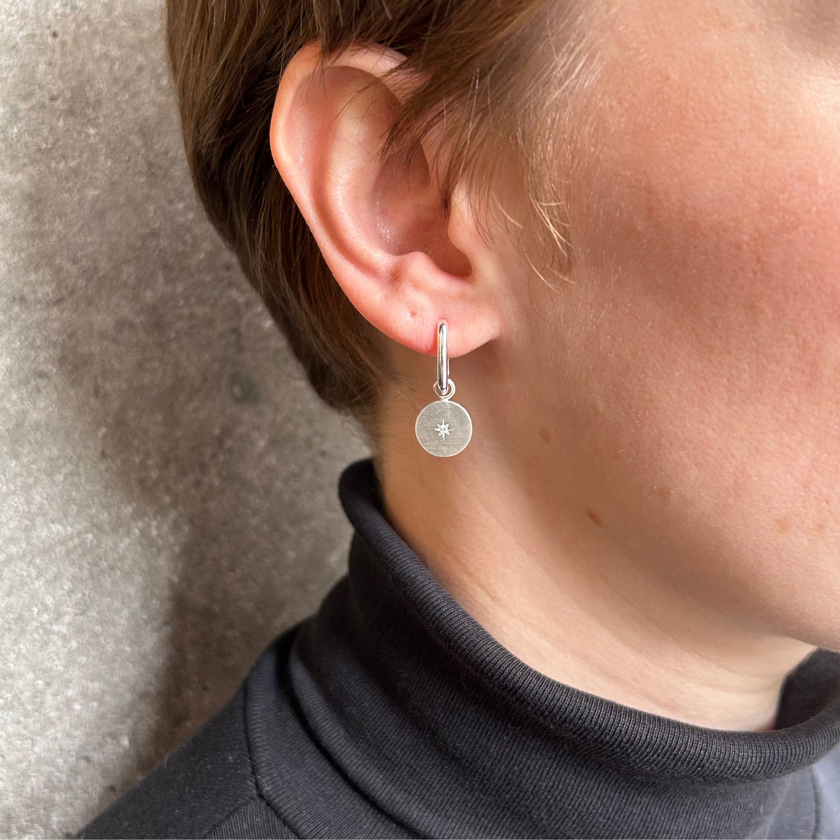 Birthstone Amulet Earrings Silver - Round