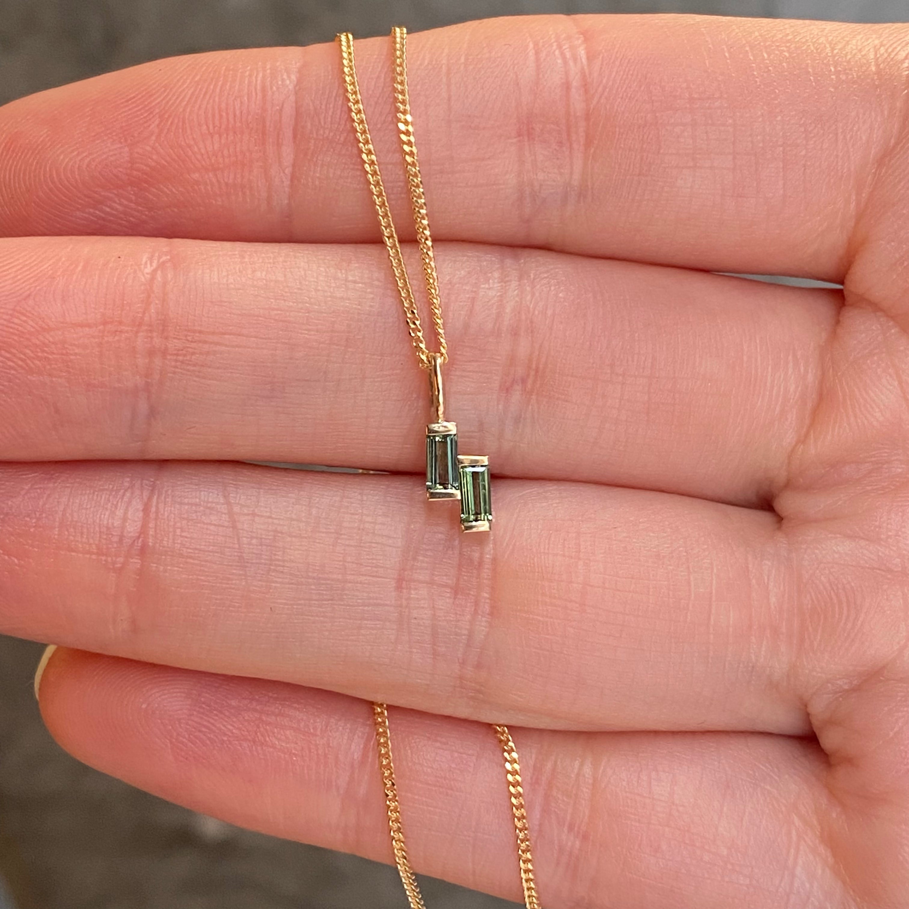 Vertical Double Sapphire Baguette Necklace