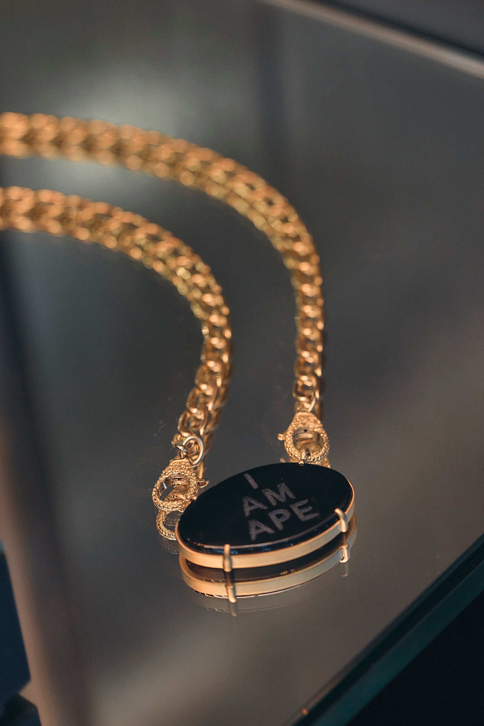 Double Lobster APE with Engraved Obsidian Pendant