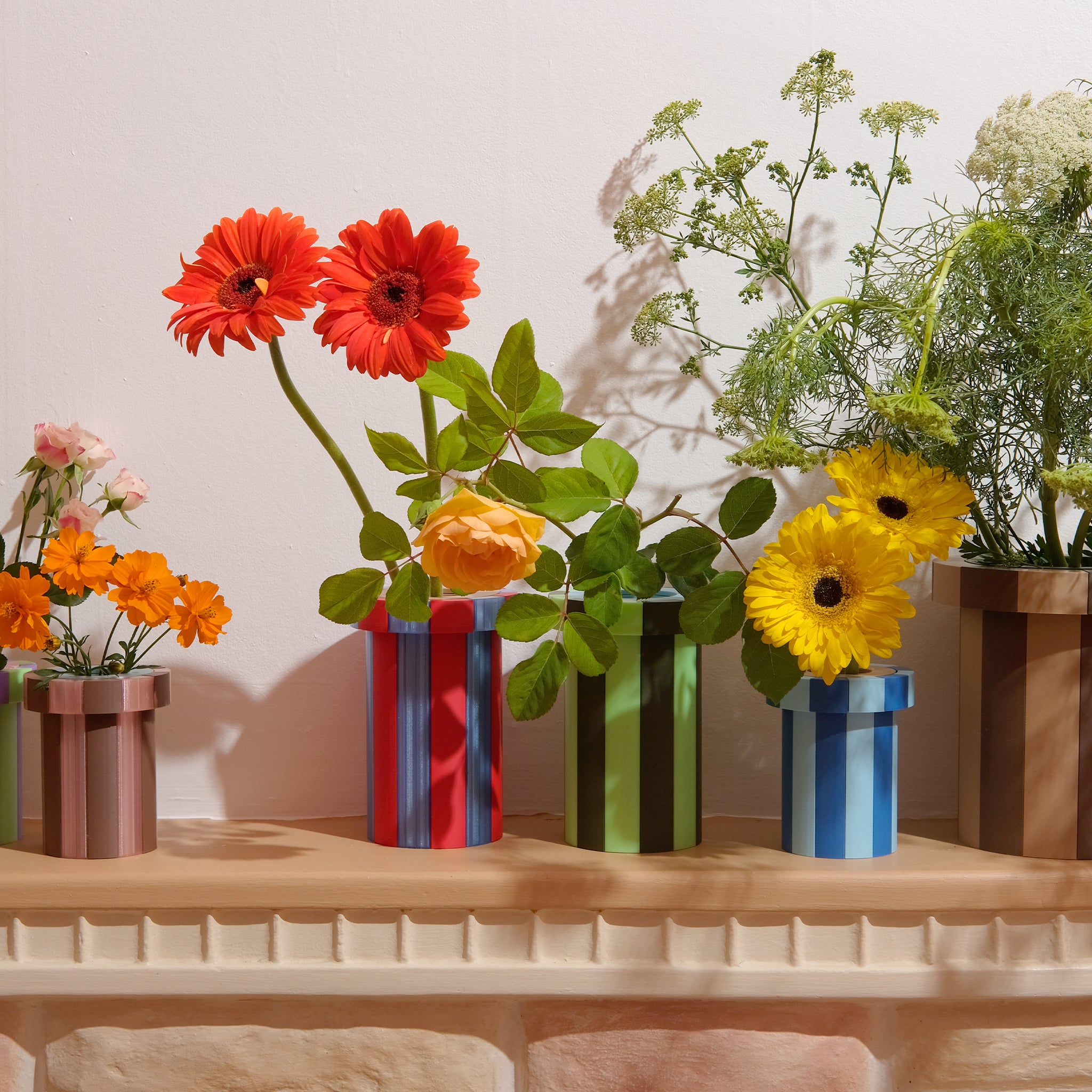 Stripe Vase Small - Blue, Light Blue and Latte