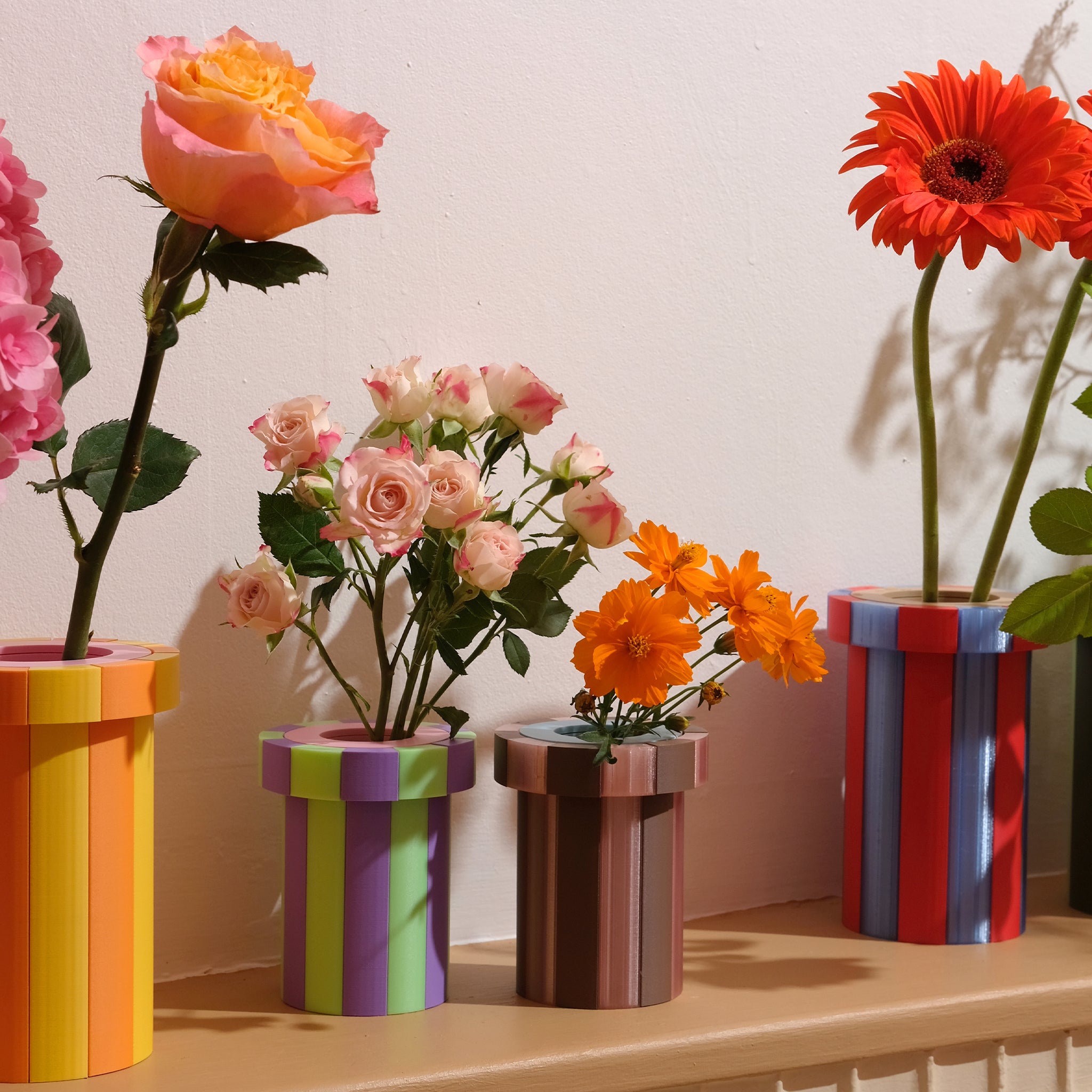 Stripe Vase Medium - Orange, Yellow and Pink
