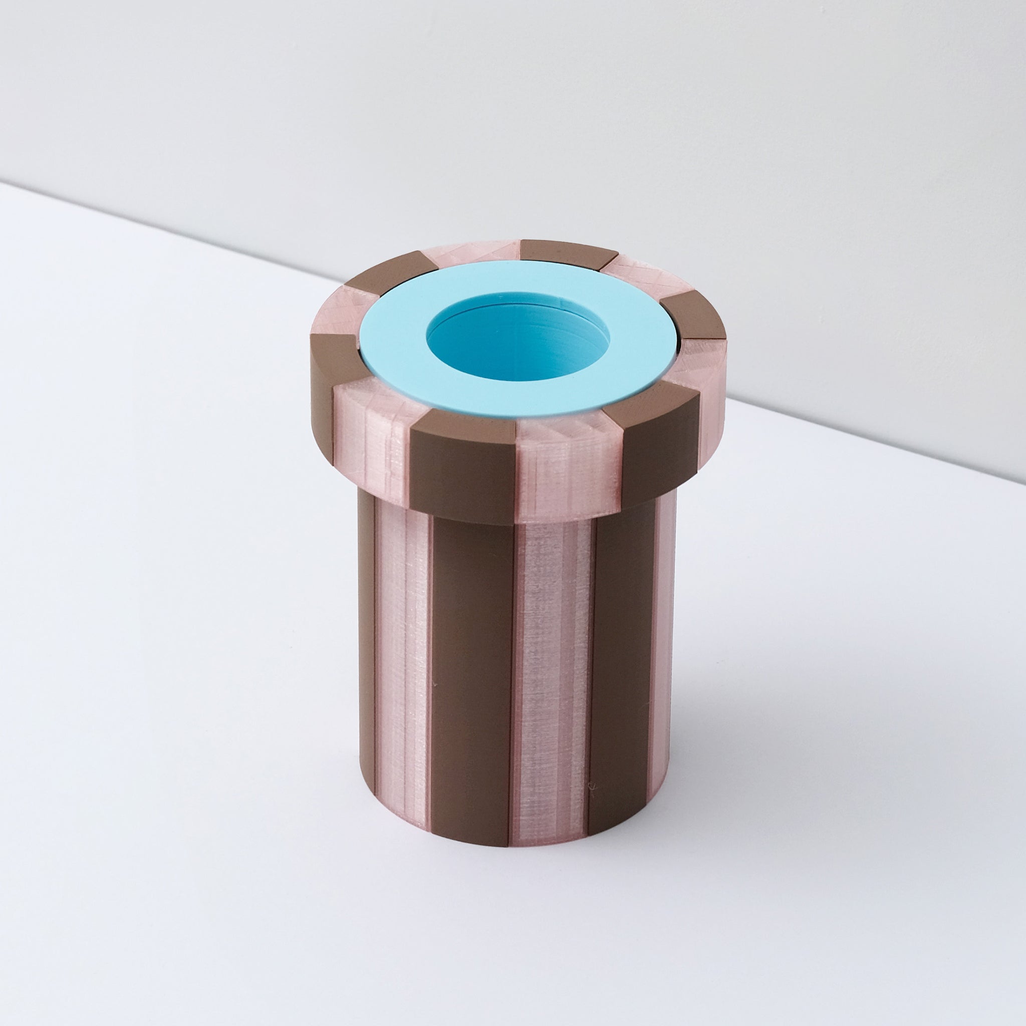 Stripe Vase Small - Pink Transparent, Chocolate and Light Blue