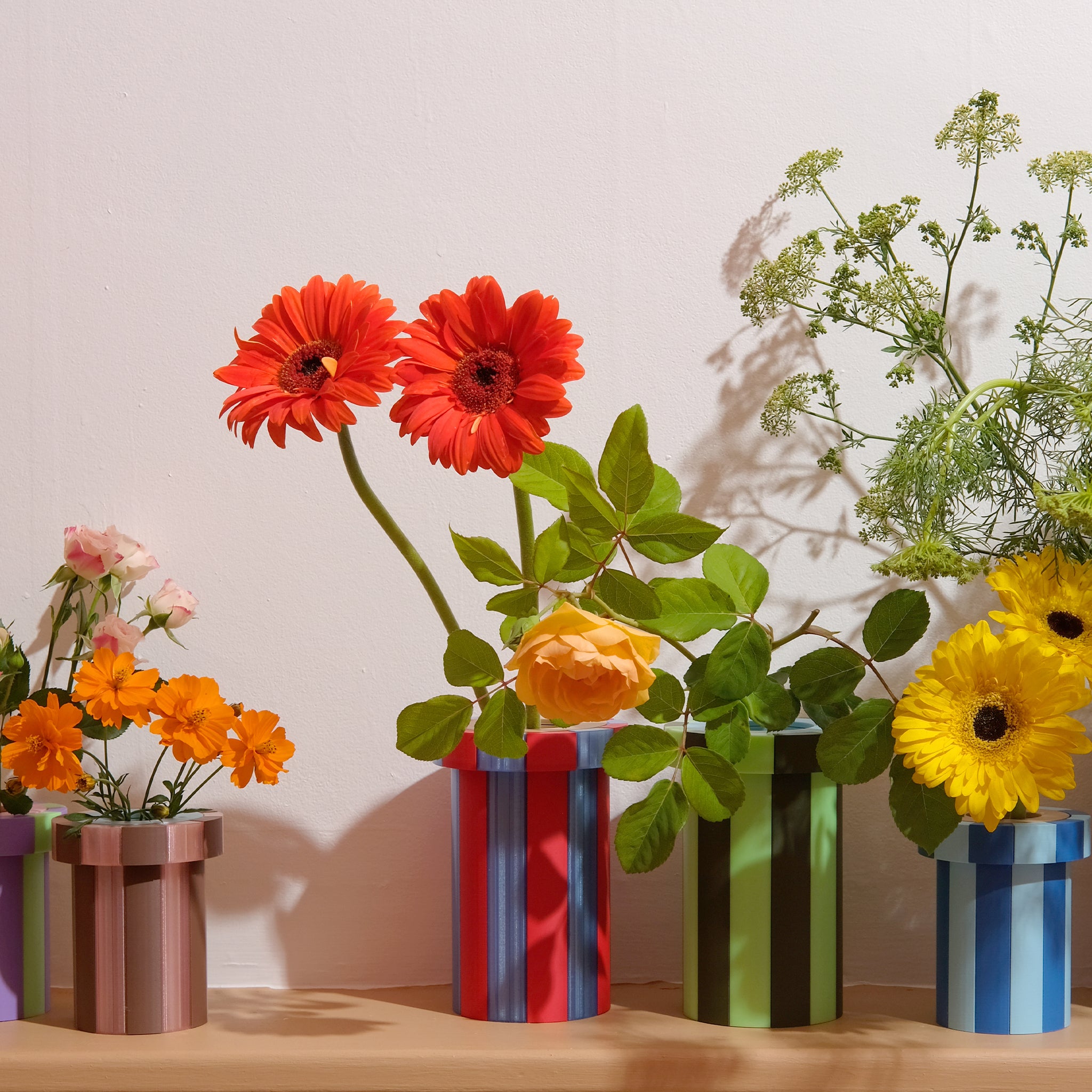 Stripe Vase Medium - Red, Transparent Blue and Latte