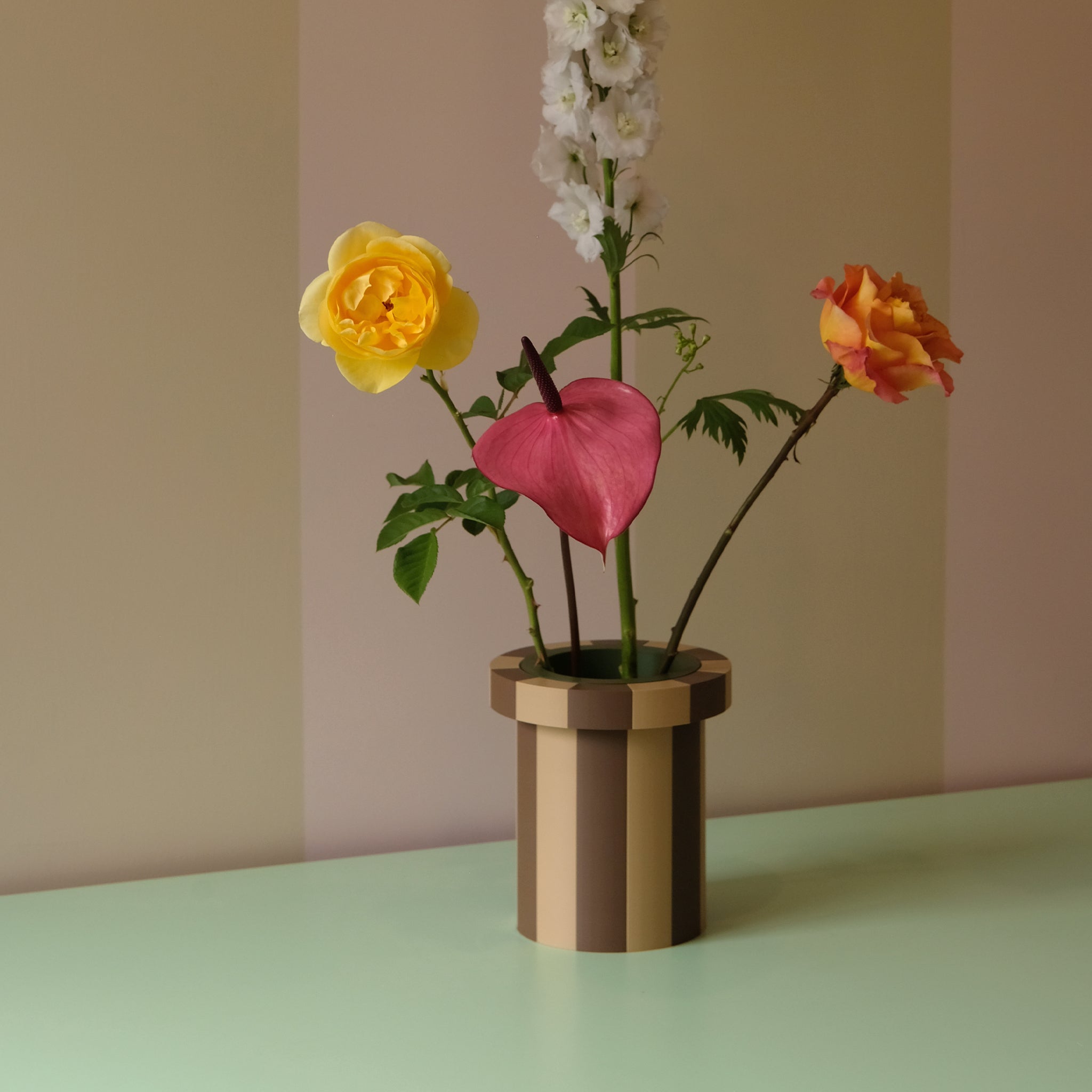 Stripe Vase Large - Chocolate, Latte and Olive