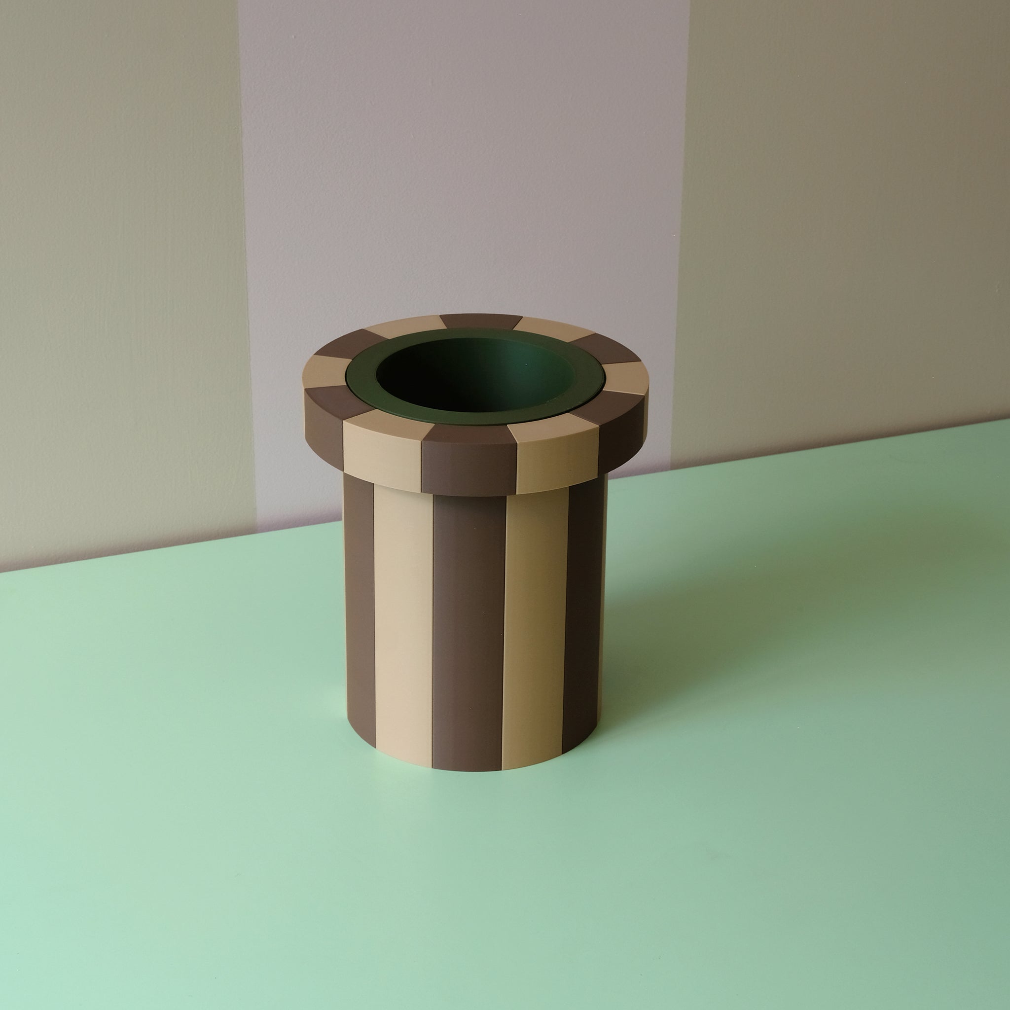 Stripe Vase Large - Chocolate, Latte and Olive