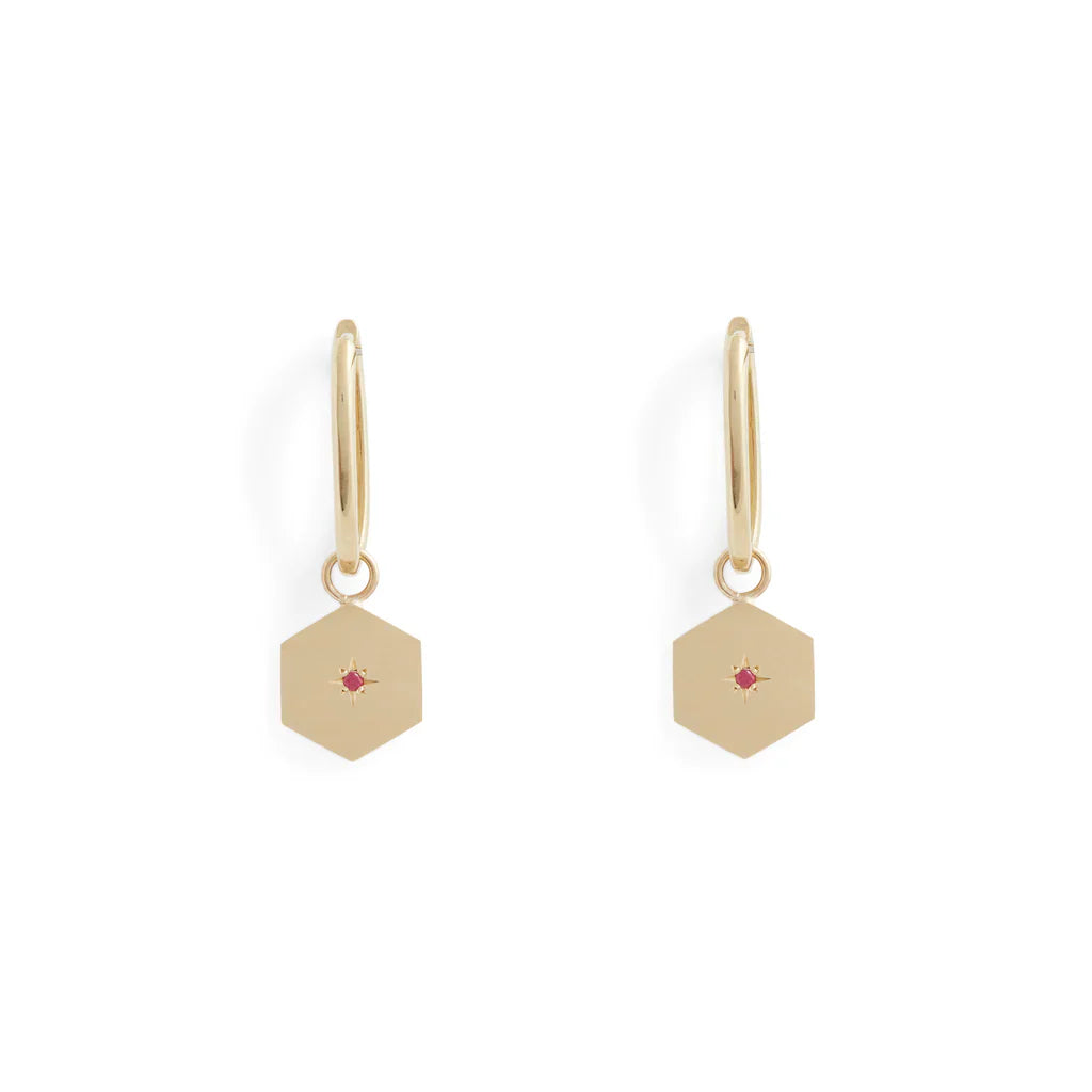 Birthstone Amulet Earrings Gold - Hexagon