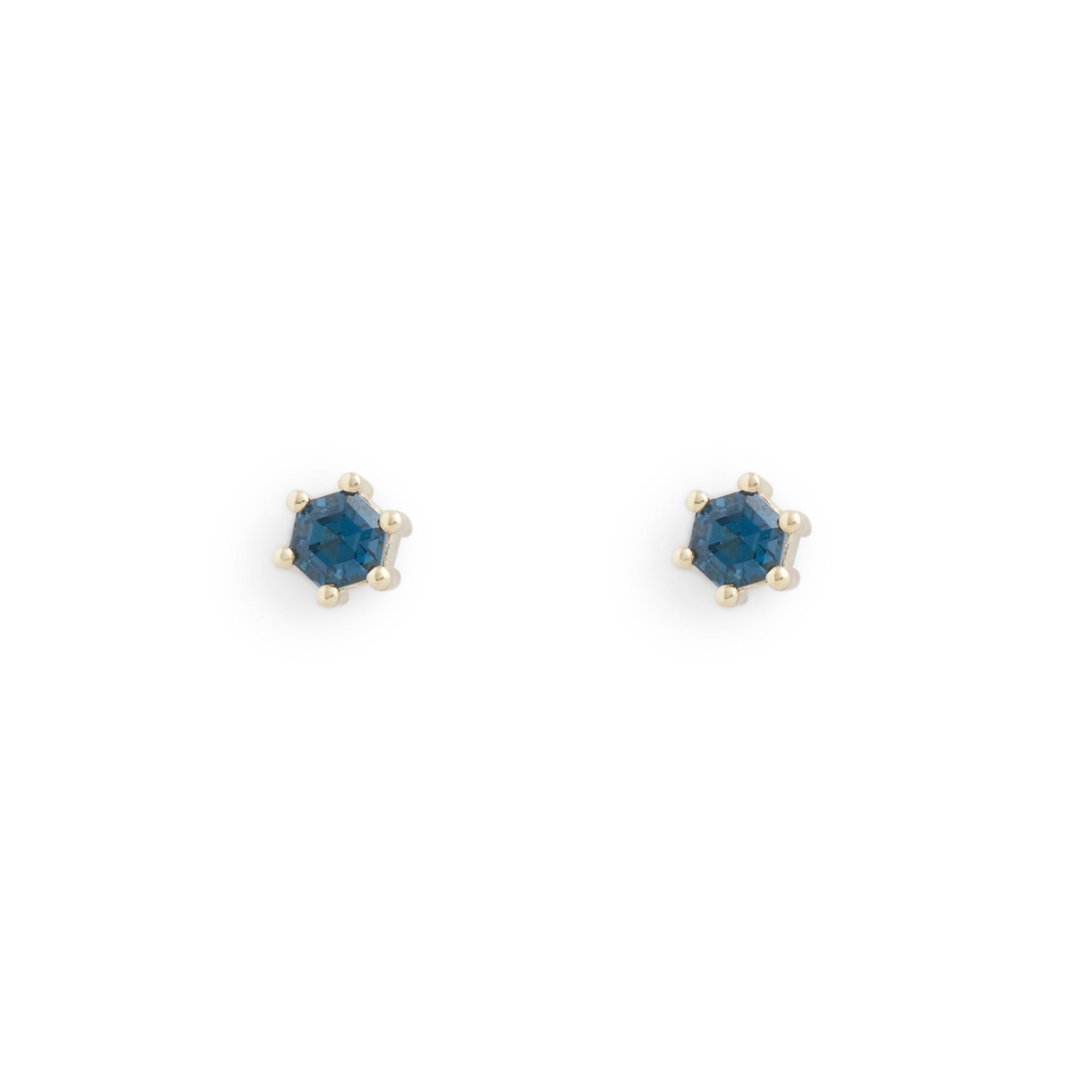 Hexagonal Step Cut London Blue Topaz Stud Earrings