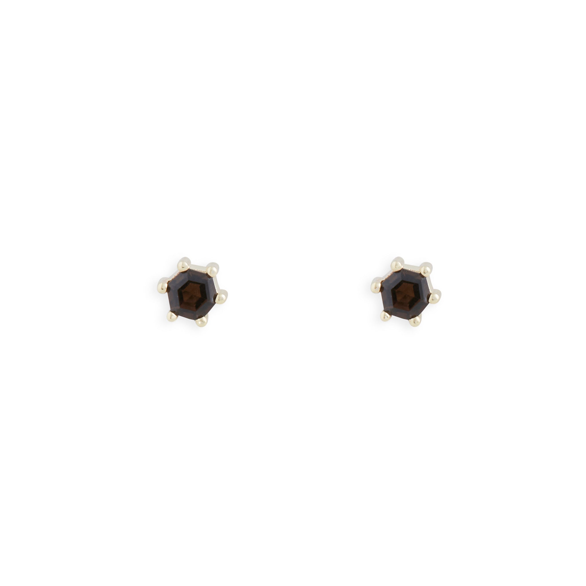Hexagonal Step Cut Smokey Quartz Stud Earrings