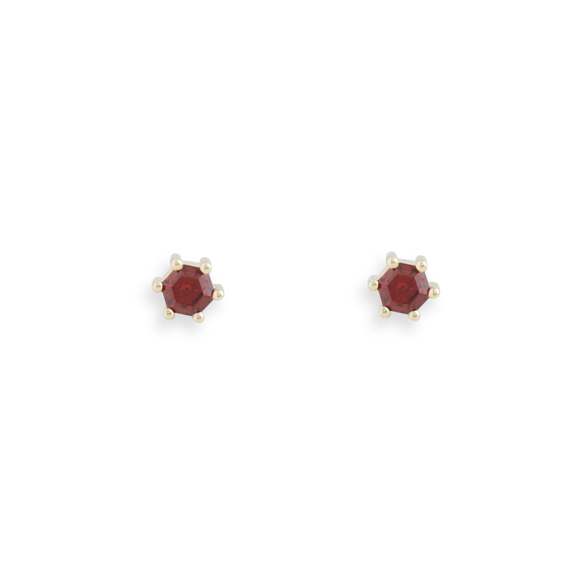 Hexagonal Step Cut Garnet Stud Earrings