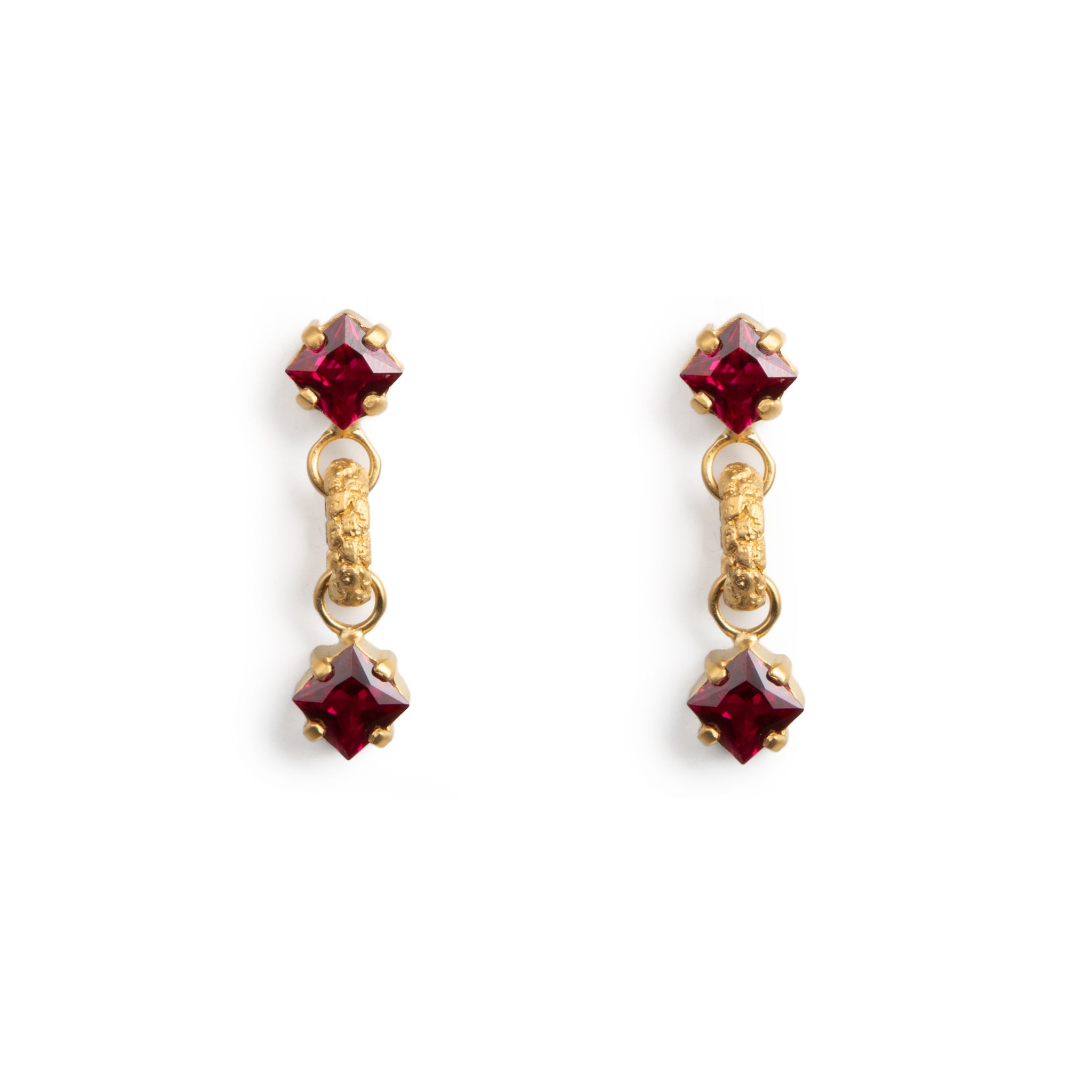 Skin Link Double Red Stone Drop Earrings