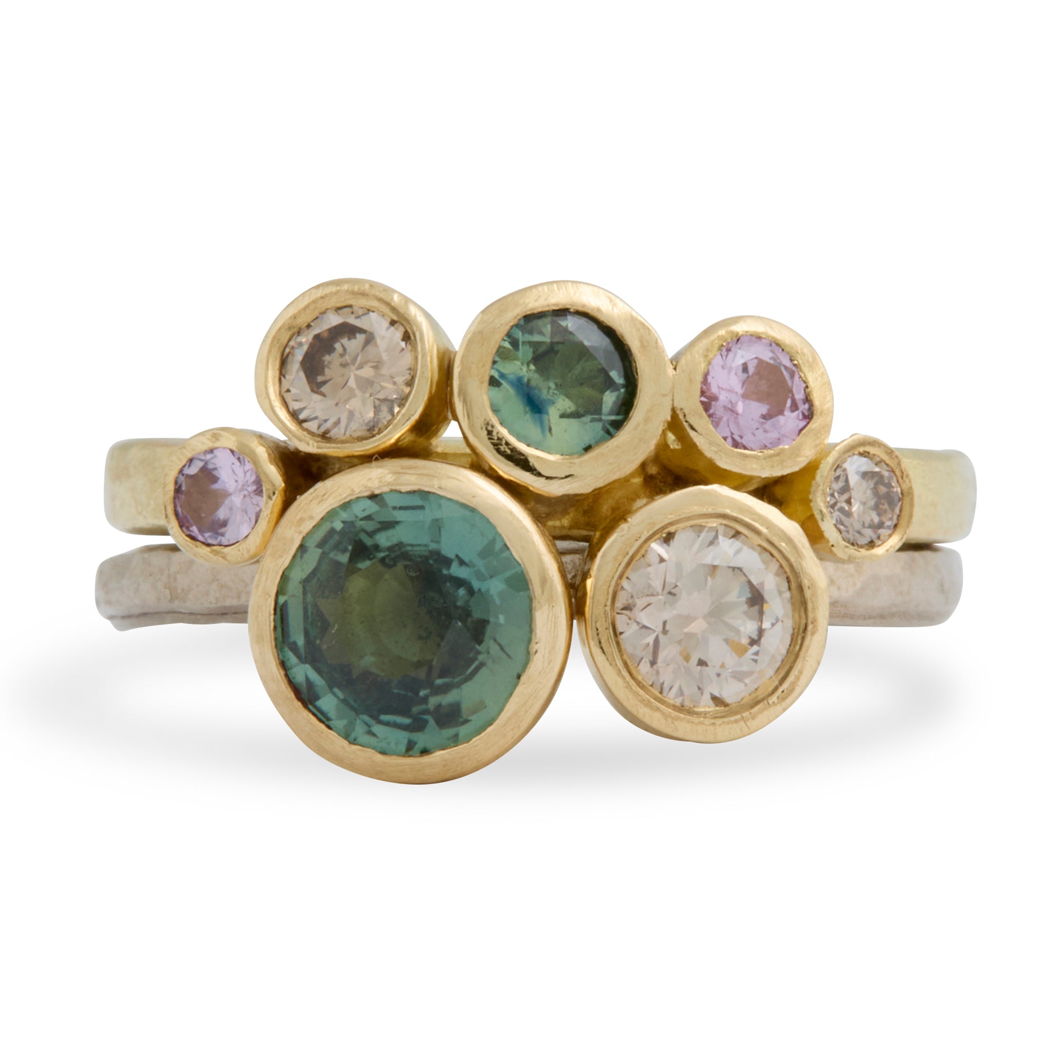 Green Sapphire and Champagne Diamond Stack Ring