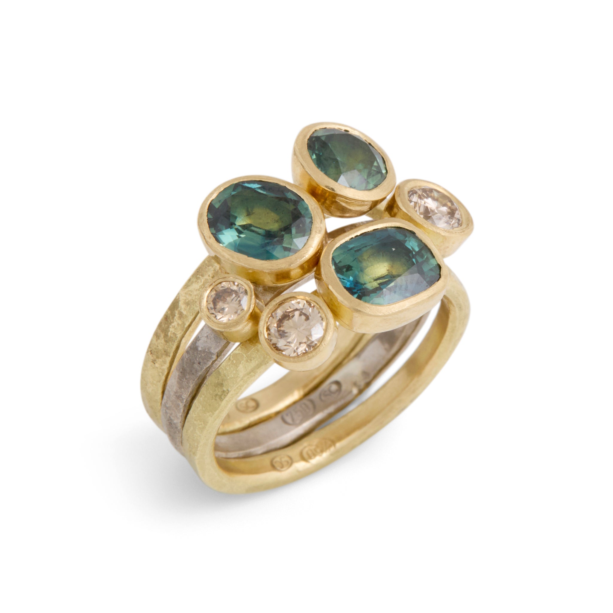 Parti Sapphire and Champagne Diamond Stack Ring