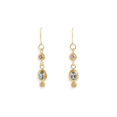 Blue and Pink Sapphire Drop Earrings by Shimara Carlow