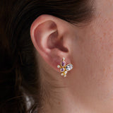Grey and Pink Spinel Cluster Studs with Diamonds Earrings
