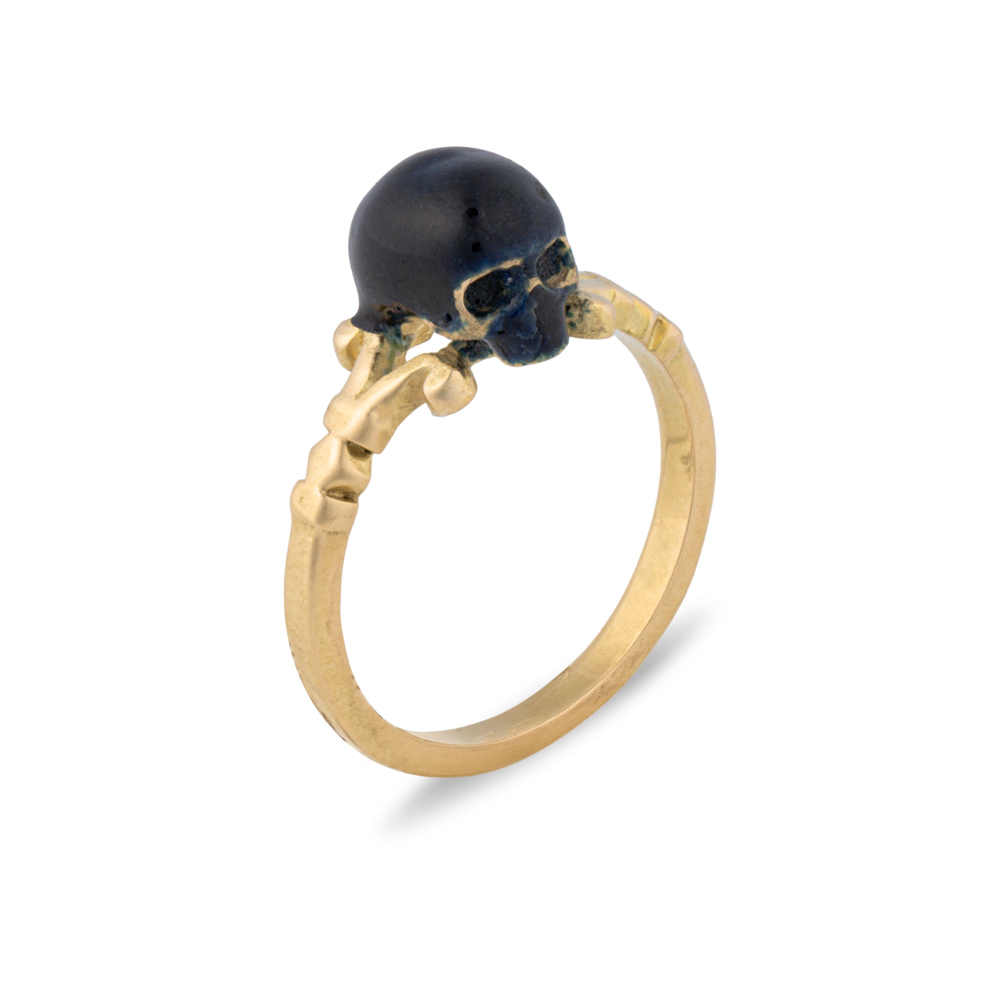 Catacomb Black Enamel Skull Ring