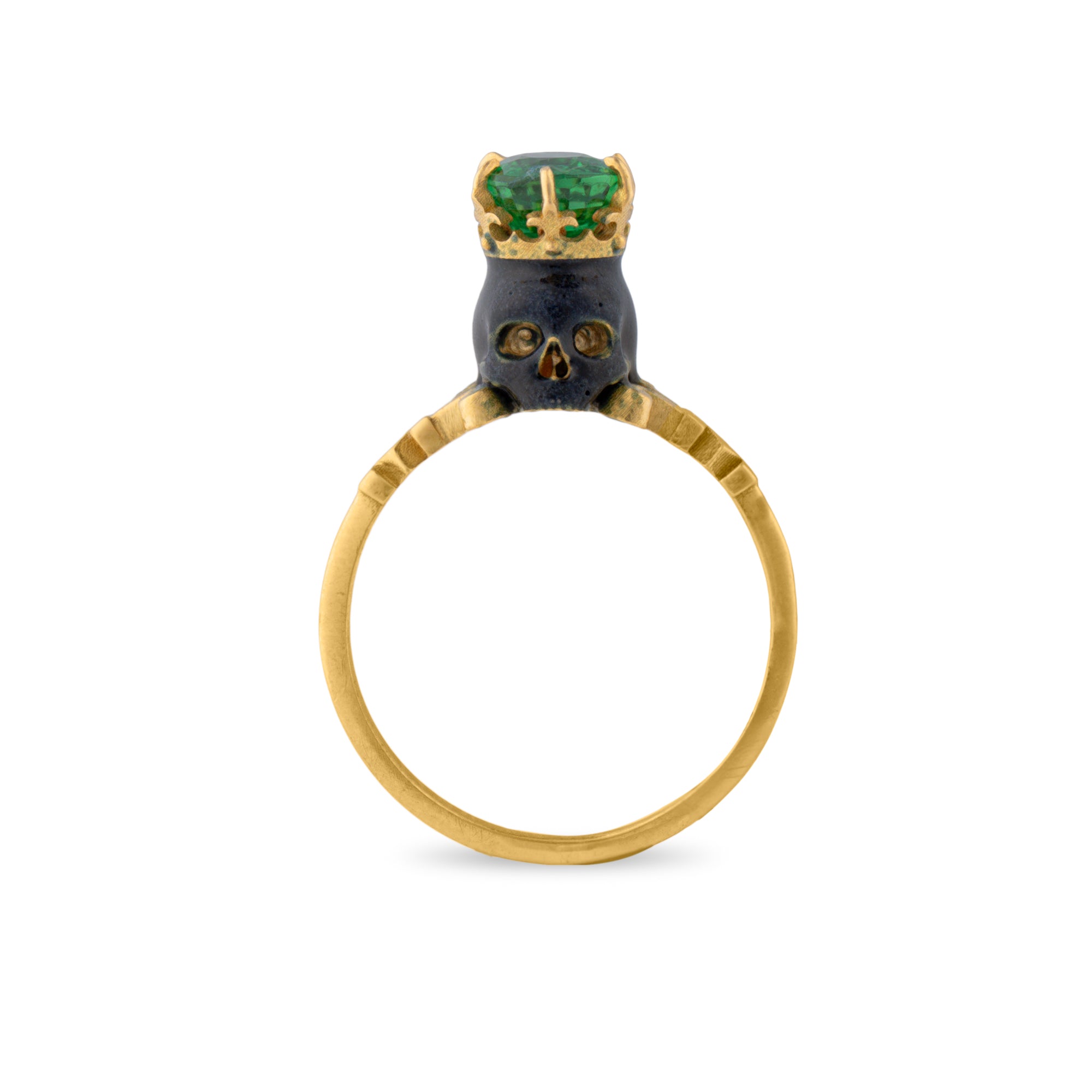 Catacomb Black Enamel Skull and Tsavorite Garnet Pinky Ring