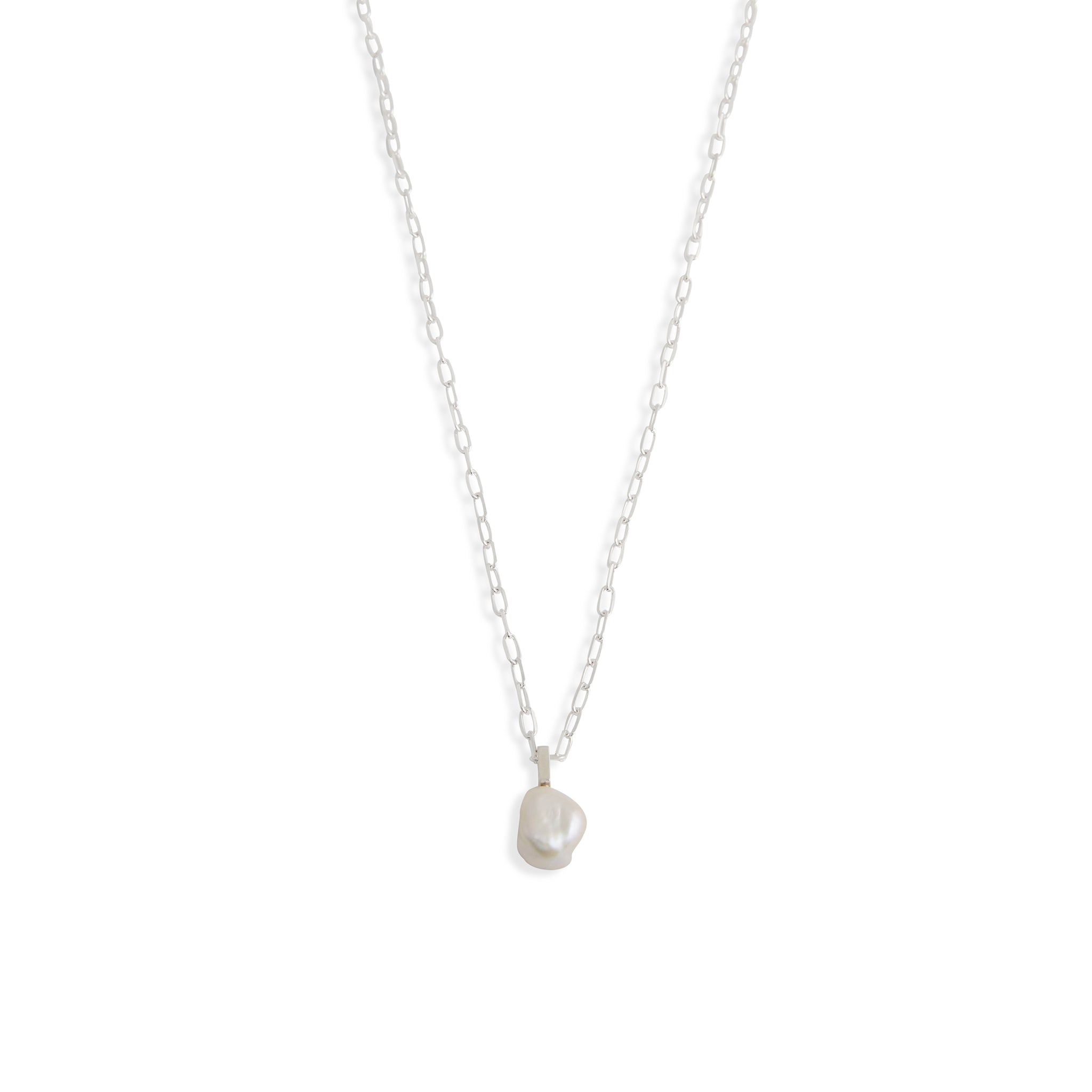 Baroque Pearl Drop Mini Link Silver Necklace