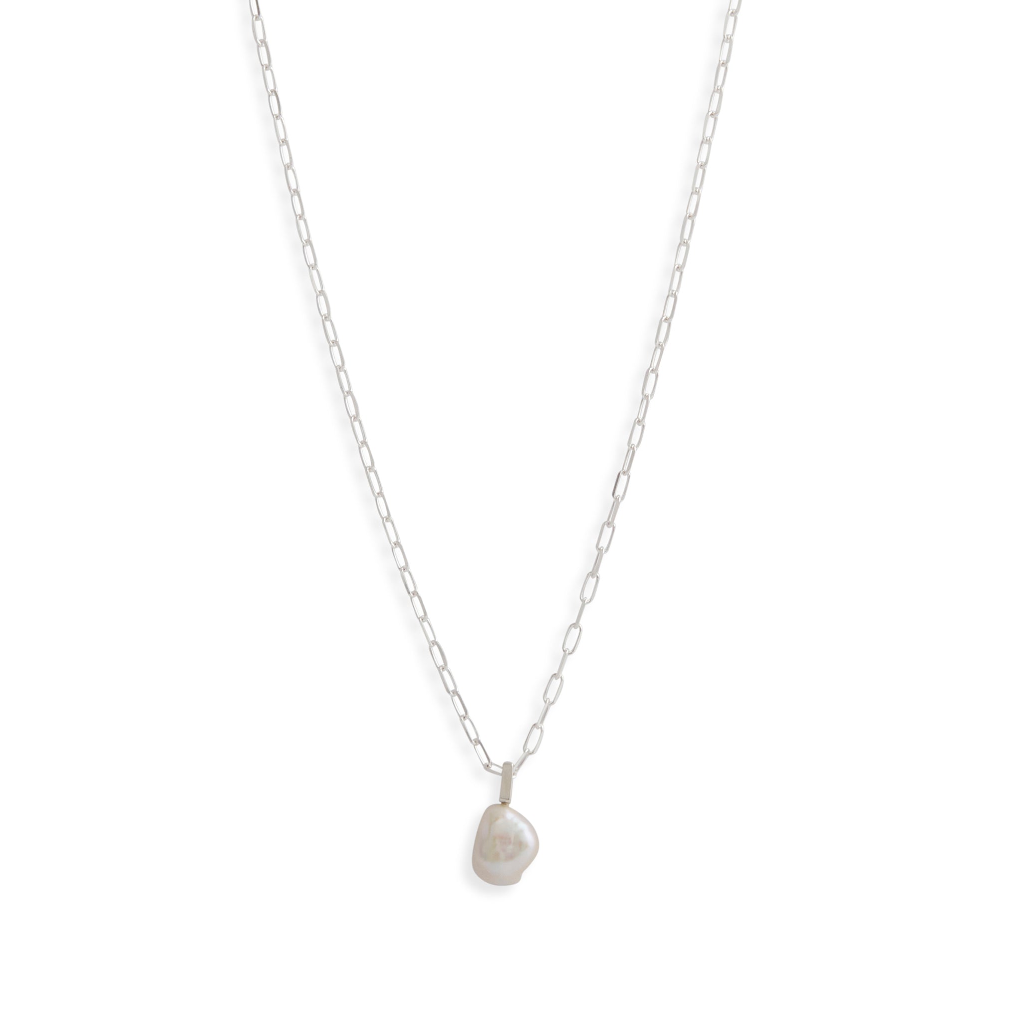 Baroque Pearl Drop Mini Link Silver Necklace