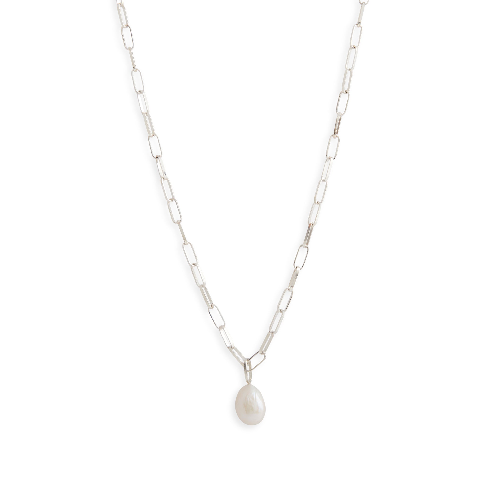 Silver Baroque Pearl Drop Necklace