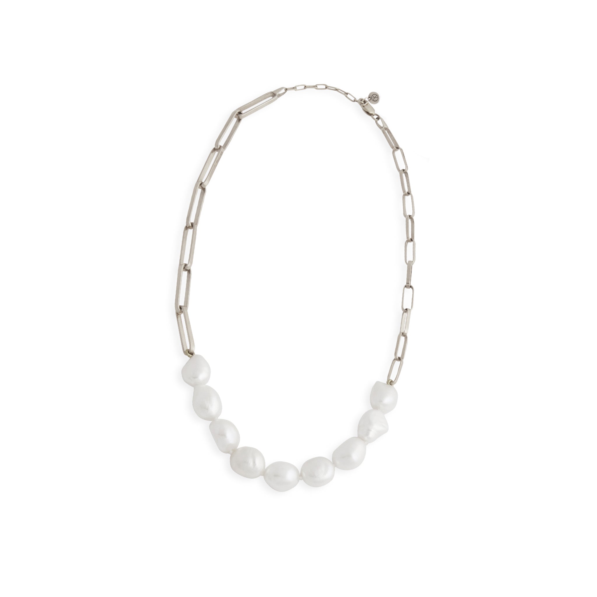 Silver Baroque Pearl Link Necklace