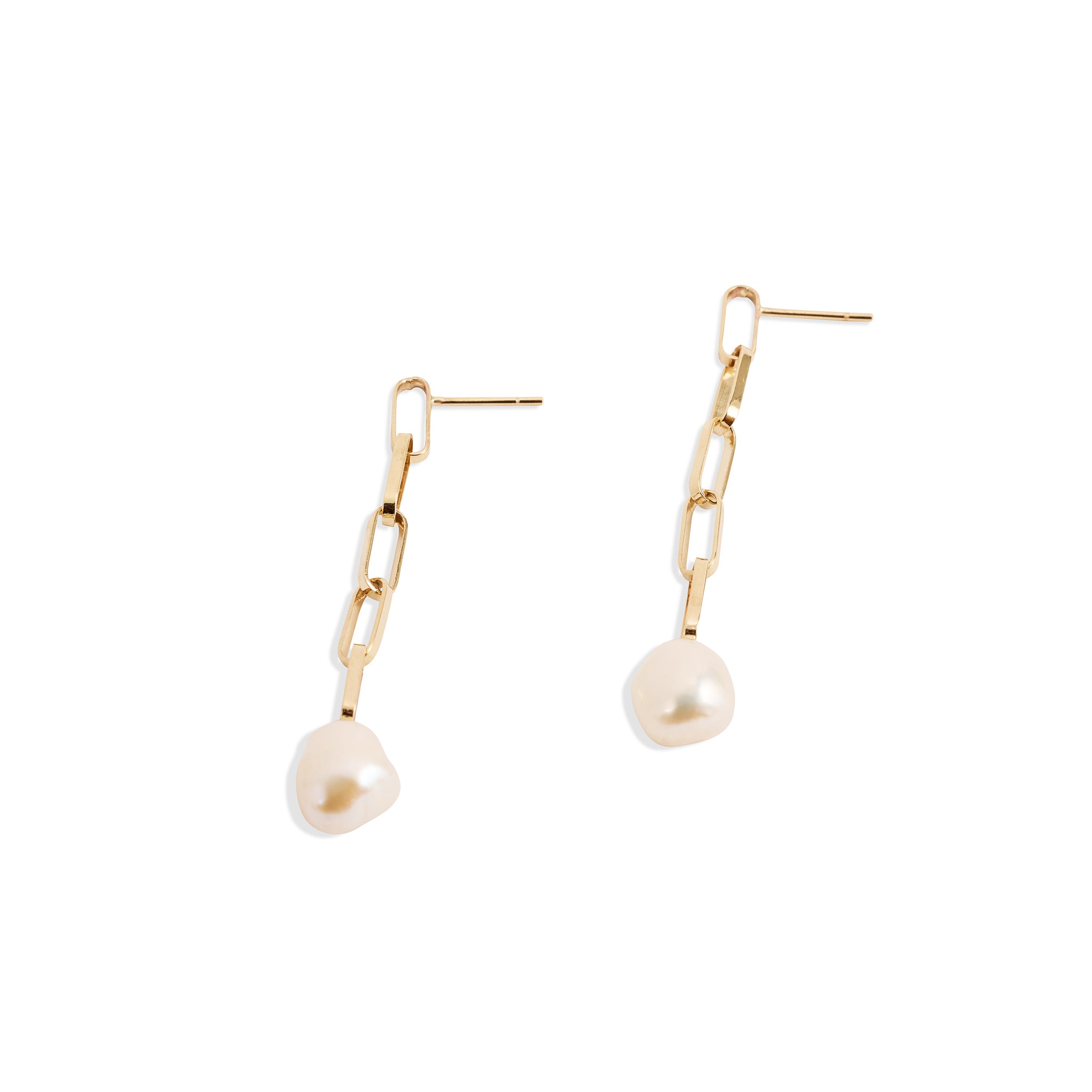 Gold Baroque Pearl Drop Long Link Earrings