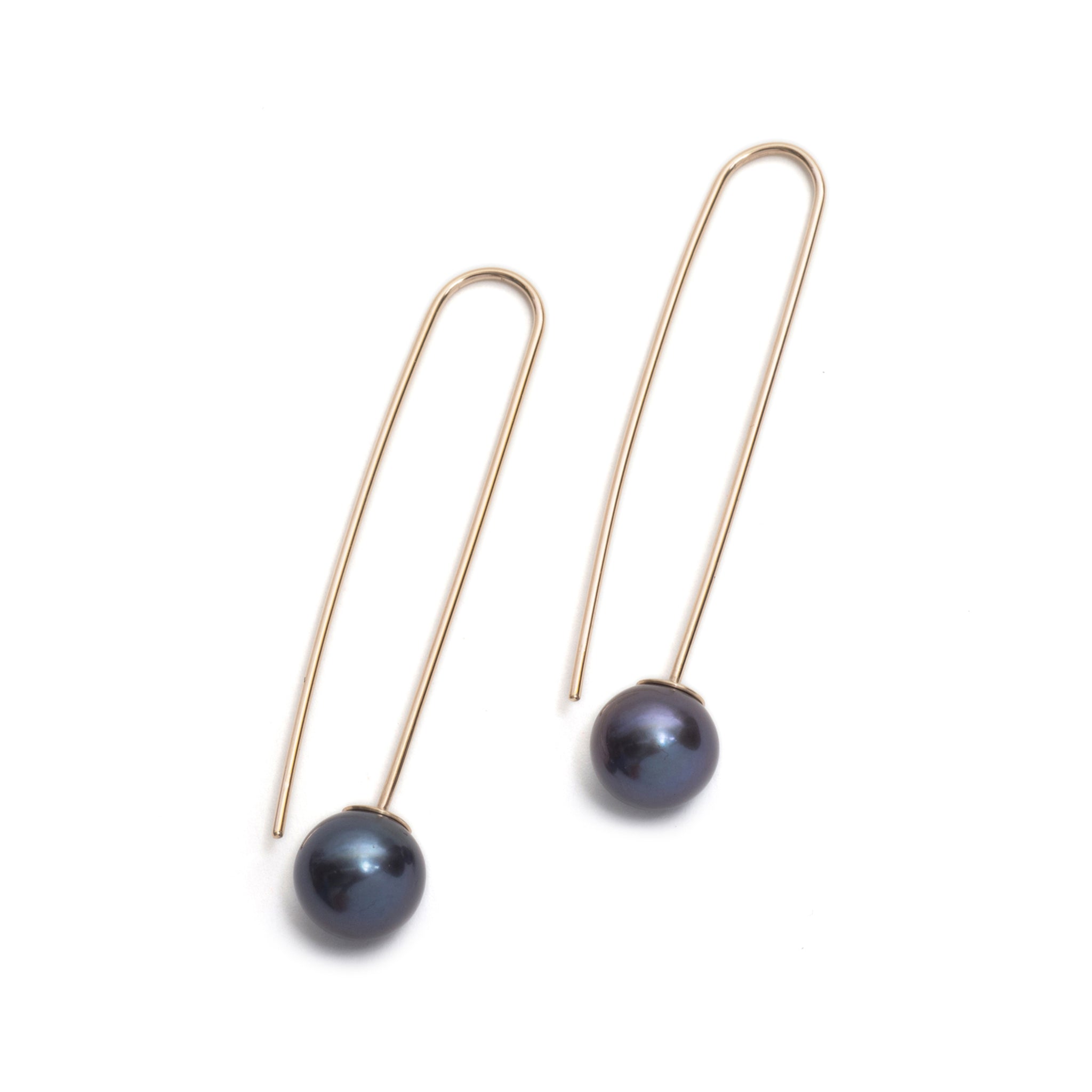 Yellow Gold Black Pearl Drop Earrings