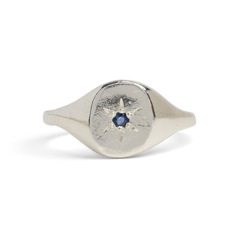 Silver Signet With Sapphire Stone Ring by Seb Brown