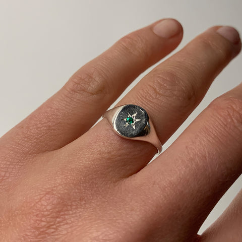Silver Signet With Sapphire Stone Ring